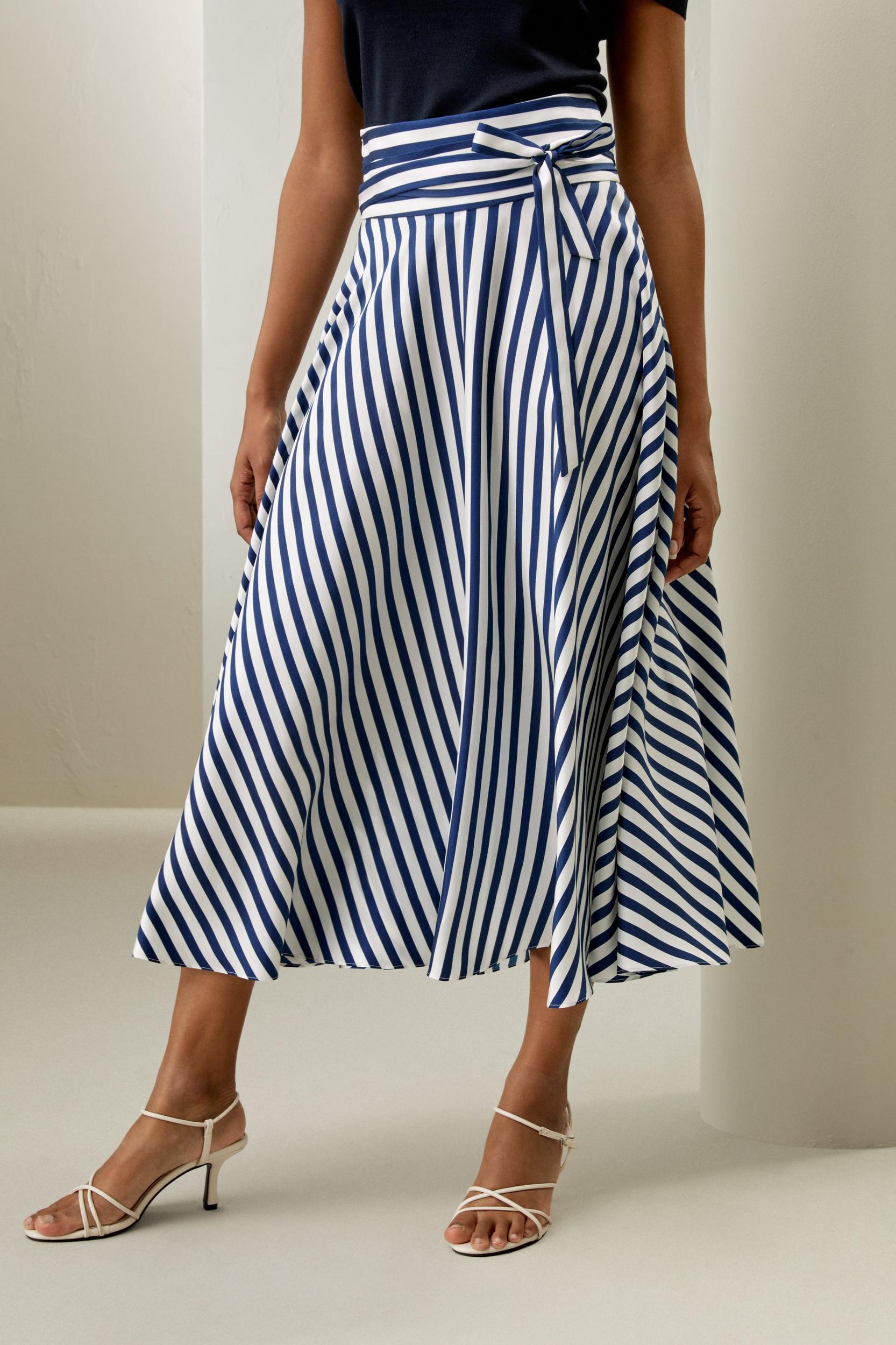Silk Striped Midi Skirt Product Image