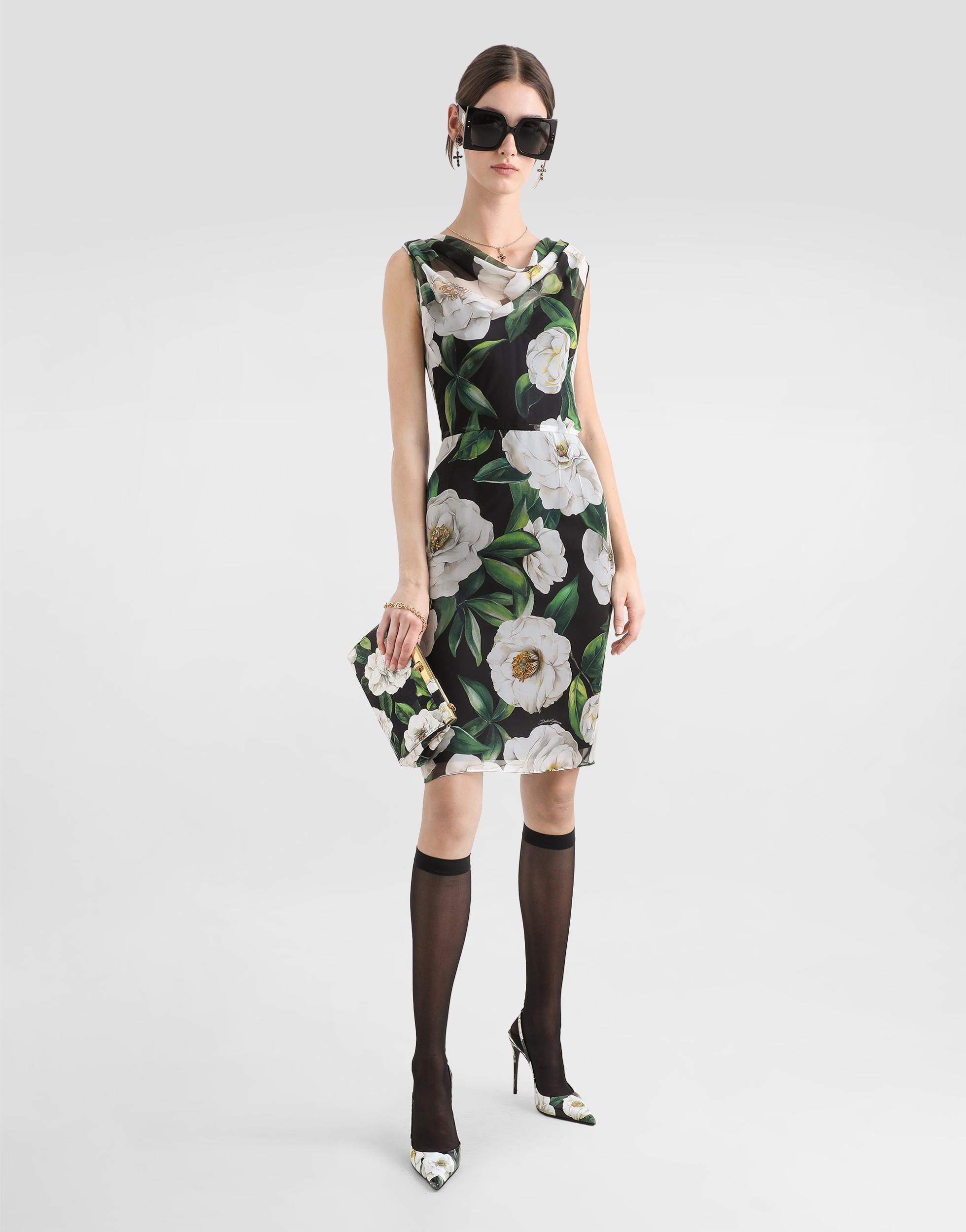 DOLCE & GABBANA Silk Dress With Floral Print Dresses Multicolor In Gardeniafnero Product Image