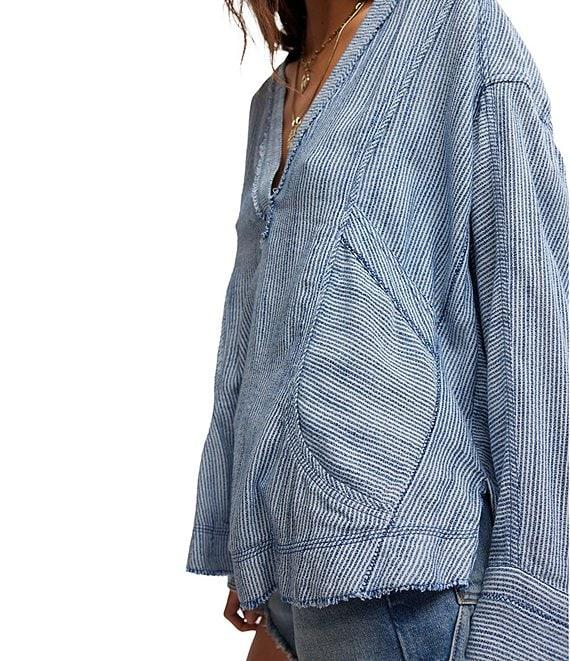 Free People By The Shore Stripe Printed V-Neck Long Sleeve Shirt Product Image