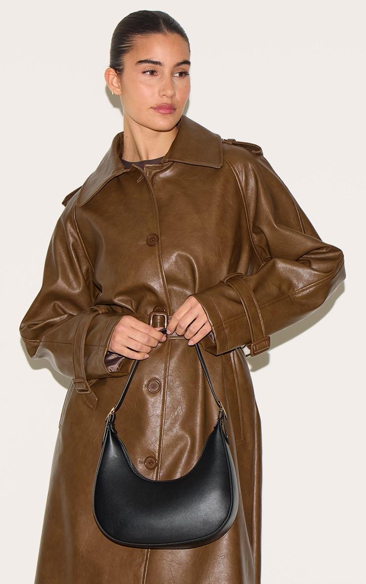 Black Curved PU Shoulder Bag Product Image