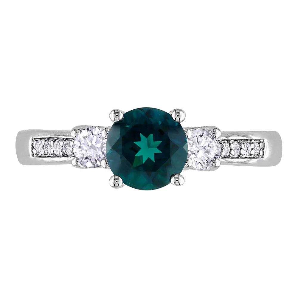 Stella Grace 10k White Gold Lab-Created Emerald, Lab-Created White Sapphire and Diamond Accent 3-Stone Ring, Women's,  Product Image