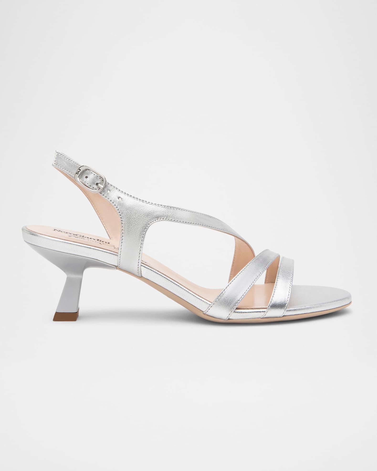 Strappy Metallic Kitten-Heel Sandals Product Image