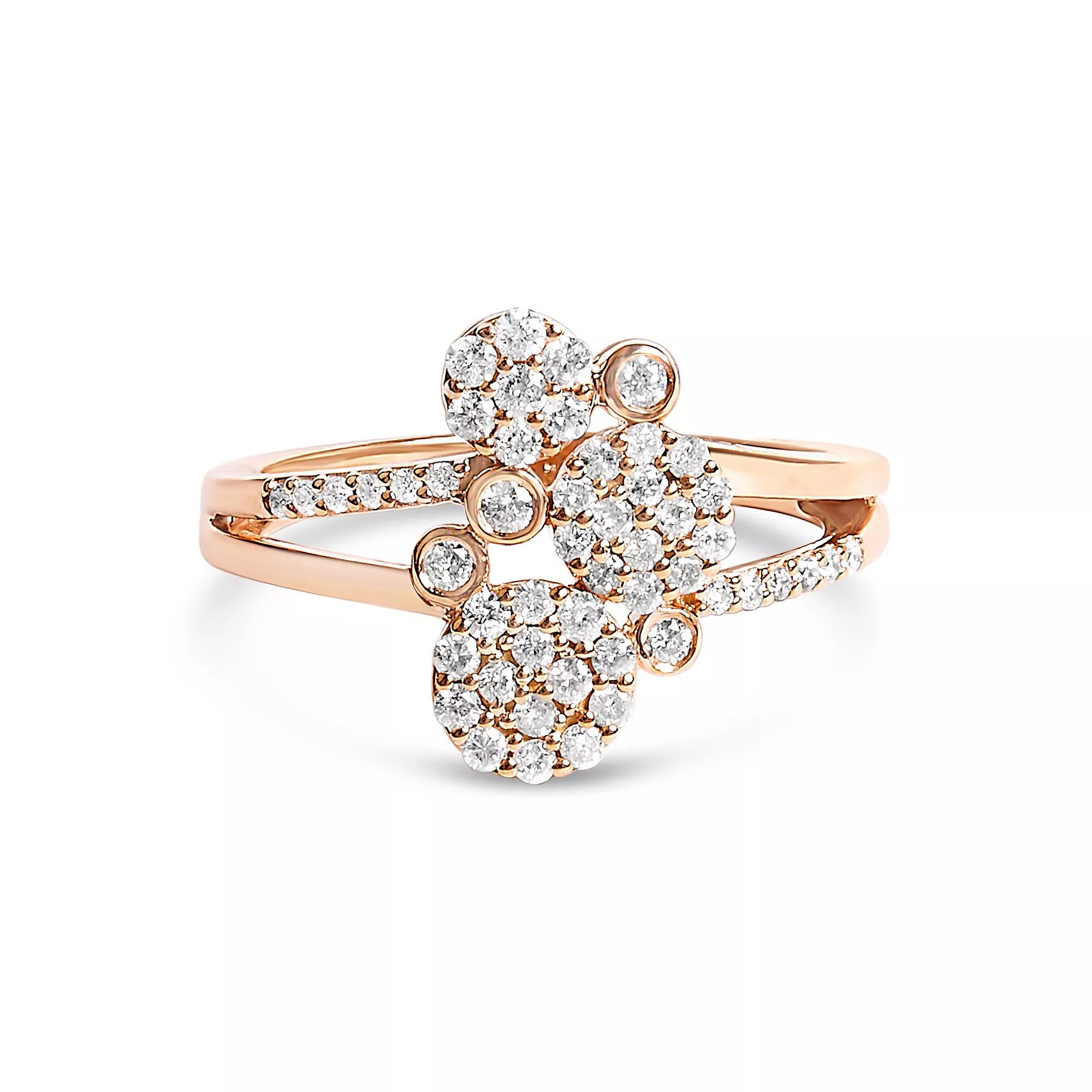 Haus of Brilliance Sterling Silver 1/2 Carat T.W. Diamond Scatter Composite Bypass Ring, Womens Pink Tone Product Image