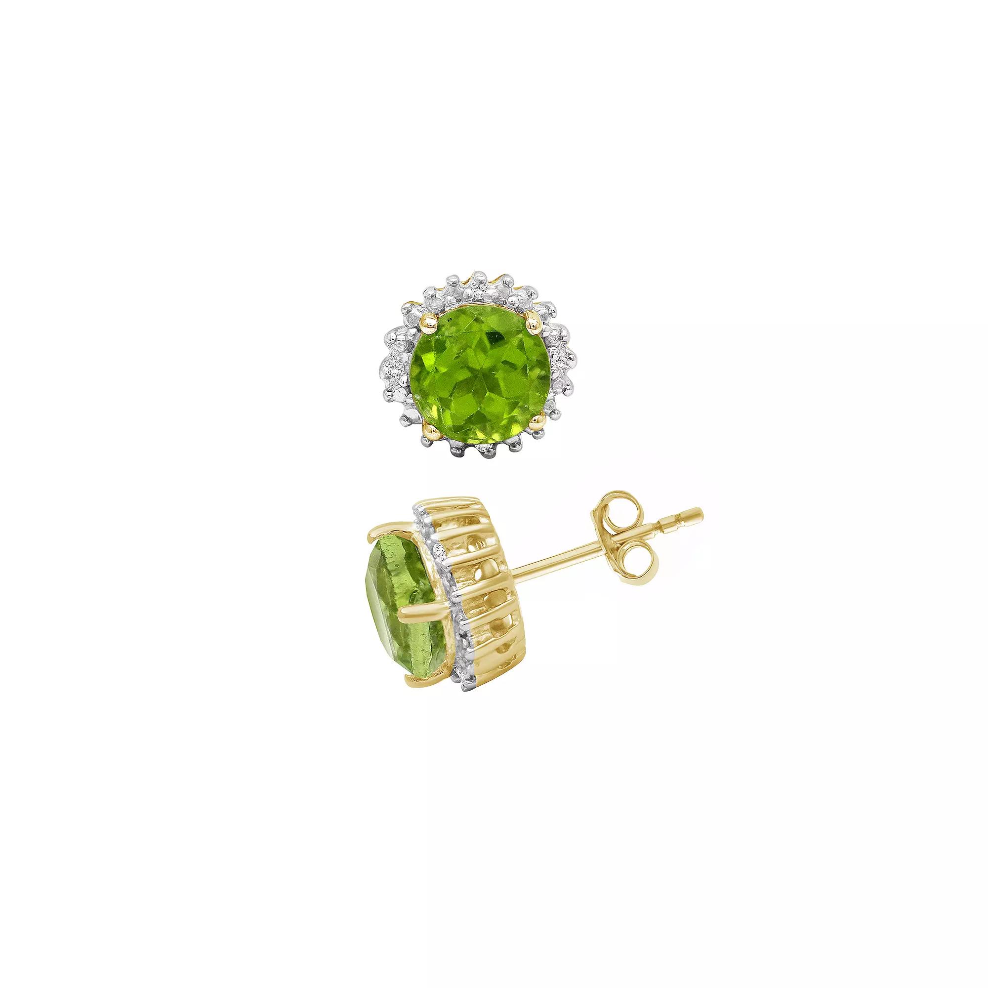 Jewelexcess 14k Gold Over Silver Peridot & Diamond Accent Halo Stud Earrings, Women's, Gold Tone Product Image