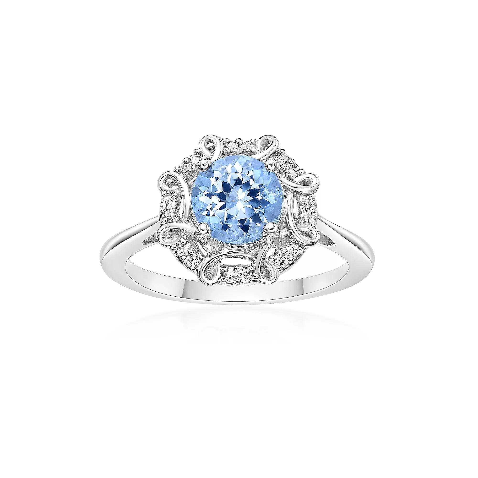 Gemminded 10k White Gold Aquamarine & 1/10 Carat T.W. Diamond Ring, Women's,  Product Image