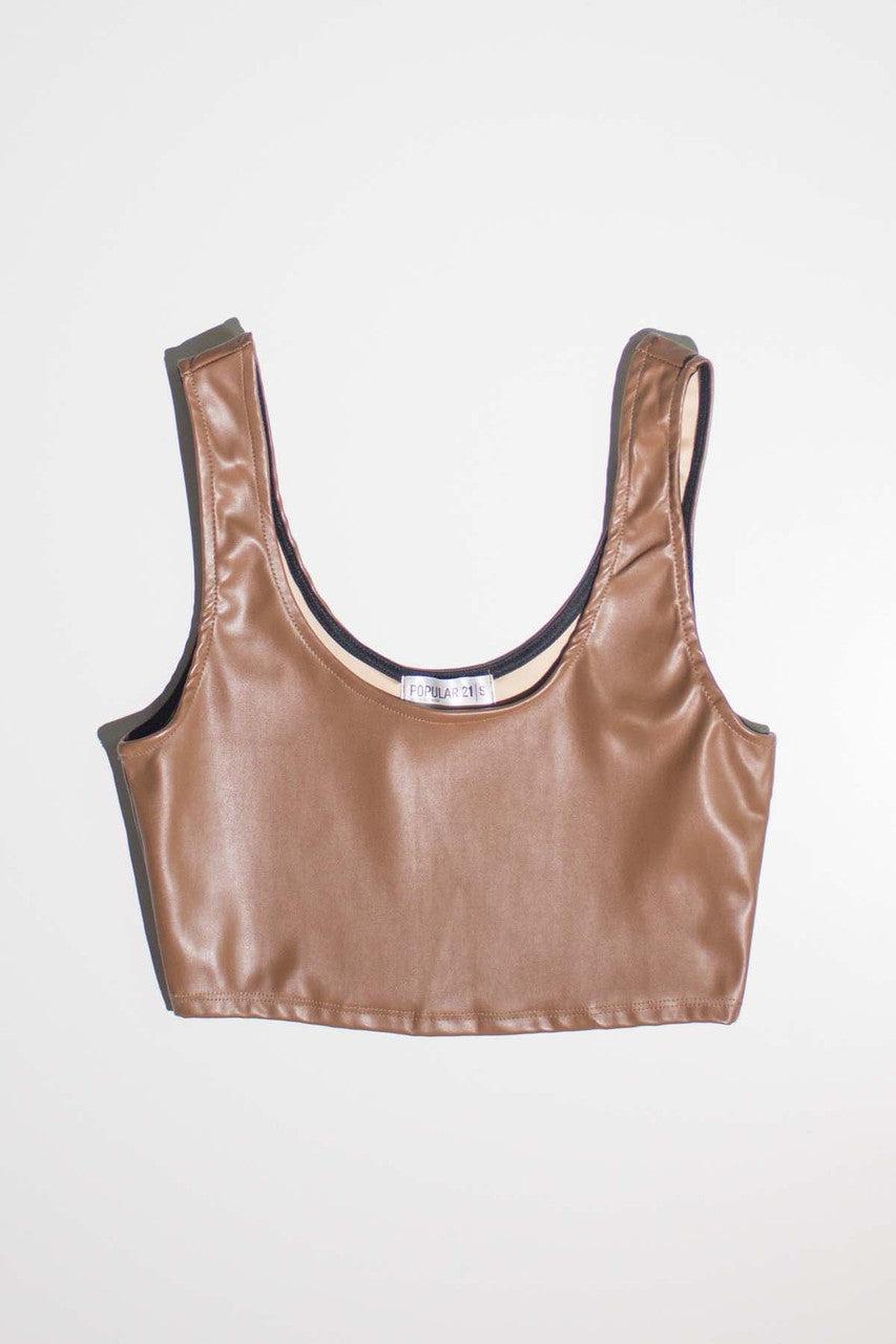 Brown Pleather Crop Tank Product Image