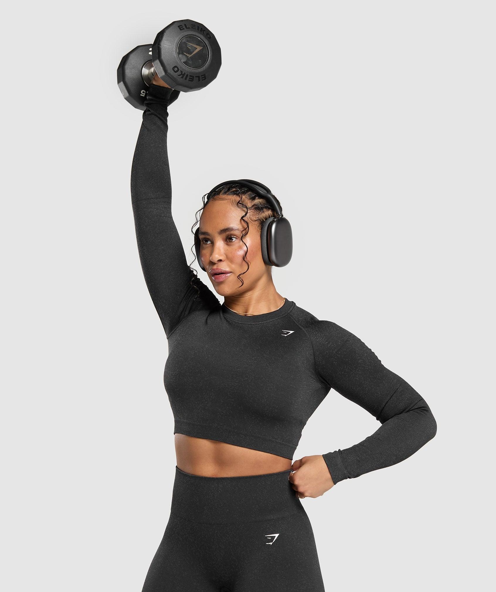Gymshark Adapt Fleck Seamless Long Sleeve Crop Top - Mineral | Black Female Product Image
