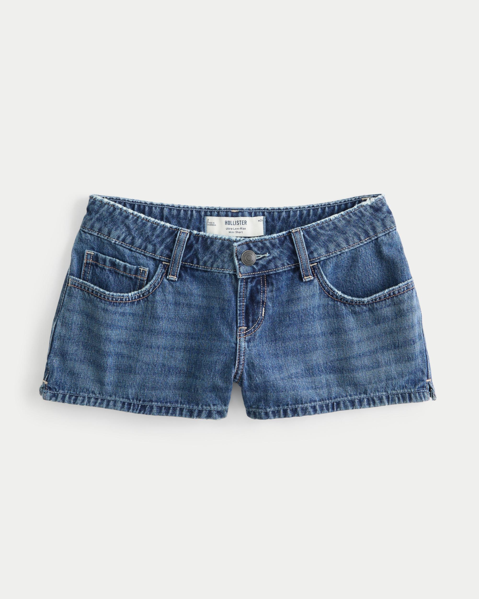 Ultra Low-Rise Light Wash Mini Denim Shorts Product Image