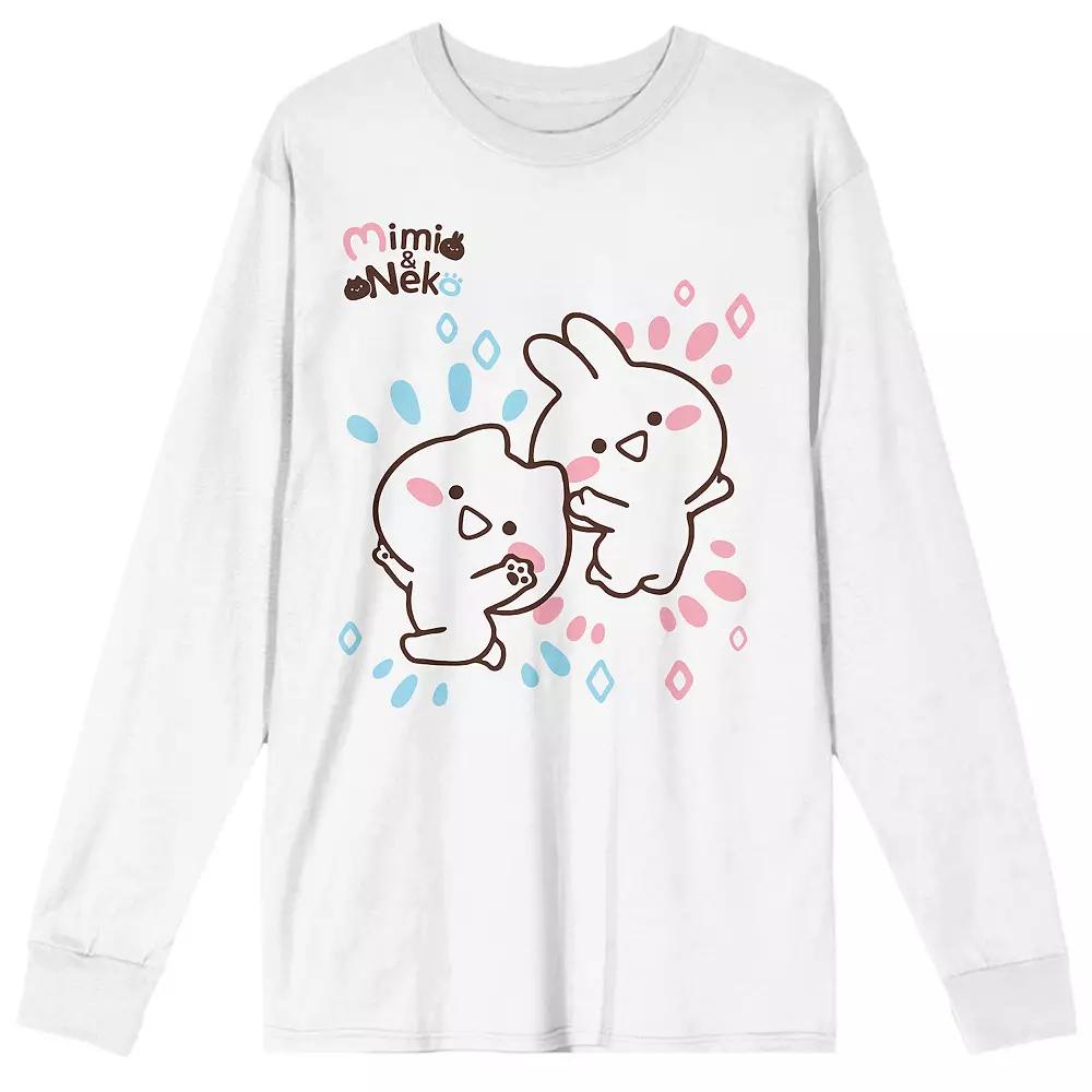 Men's Mimi & Neko Rabbit And Cat Long Sleeve Tee, Size: Medium, White Product Image