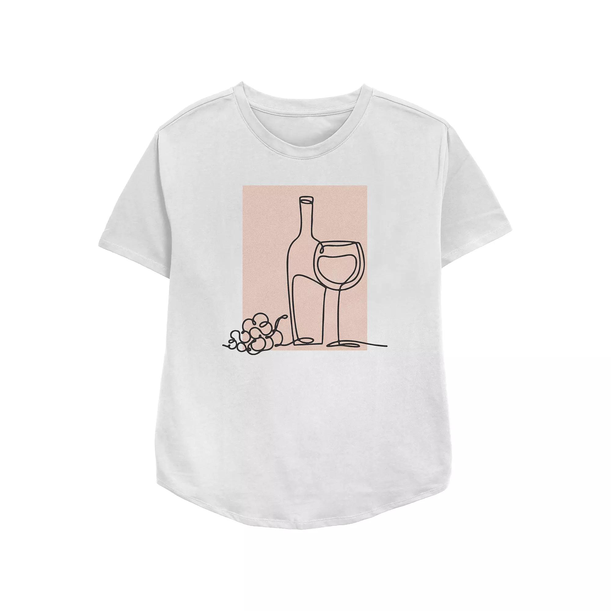 Women's Wine Glass Grapes Silhouette Relaxed Fit Graphic Tee, Girl's,  Product Image