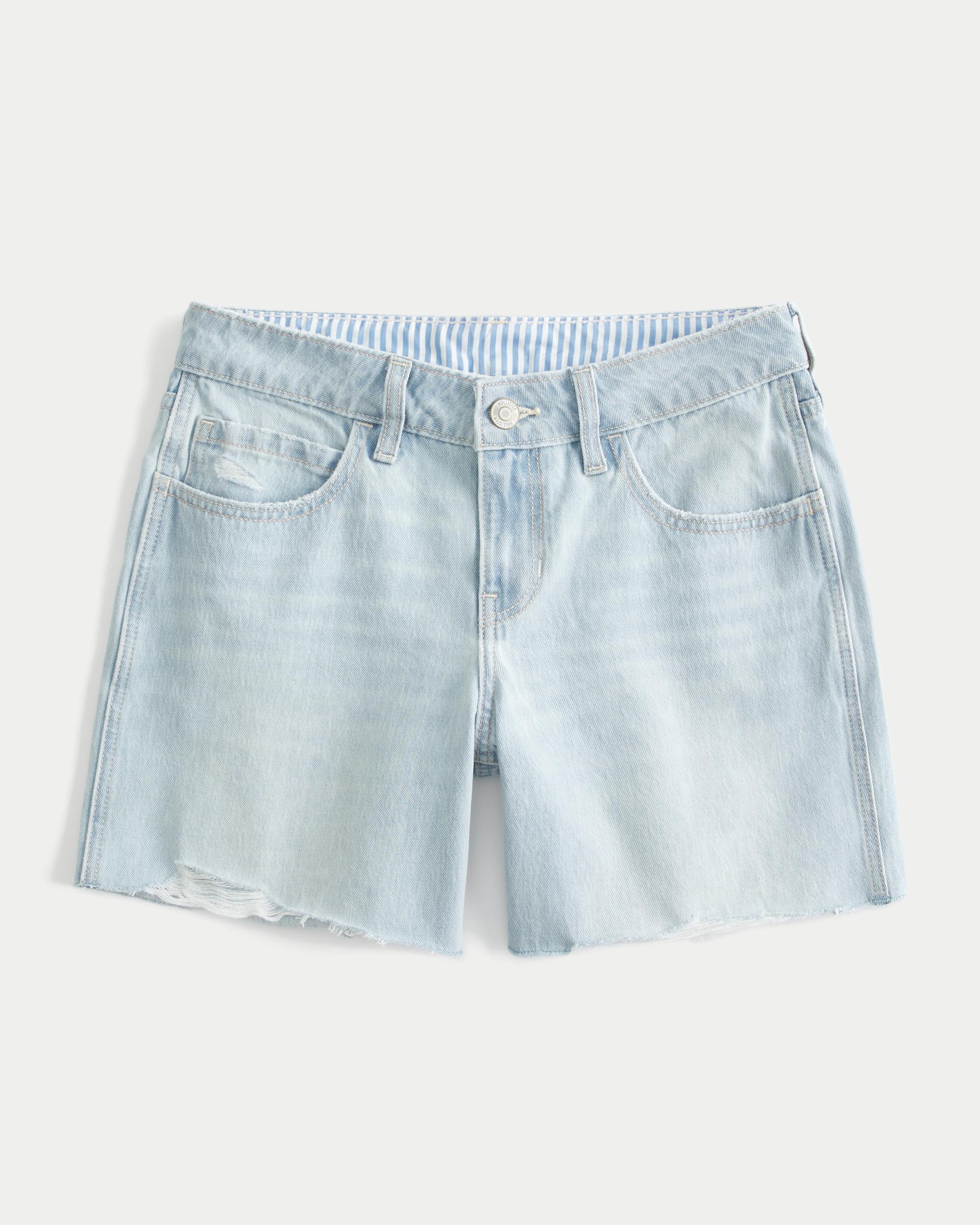 Low-Rise Dark Wash Baggy Denim Shorts 5" Product Image