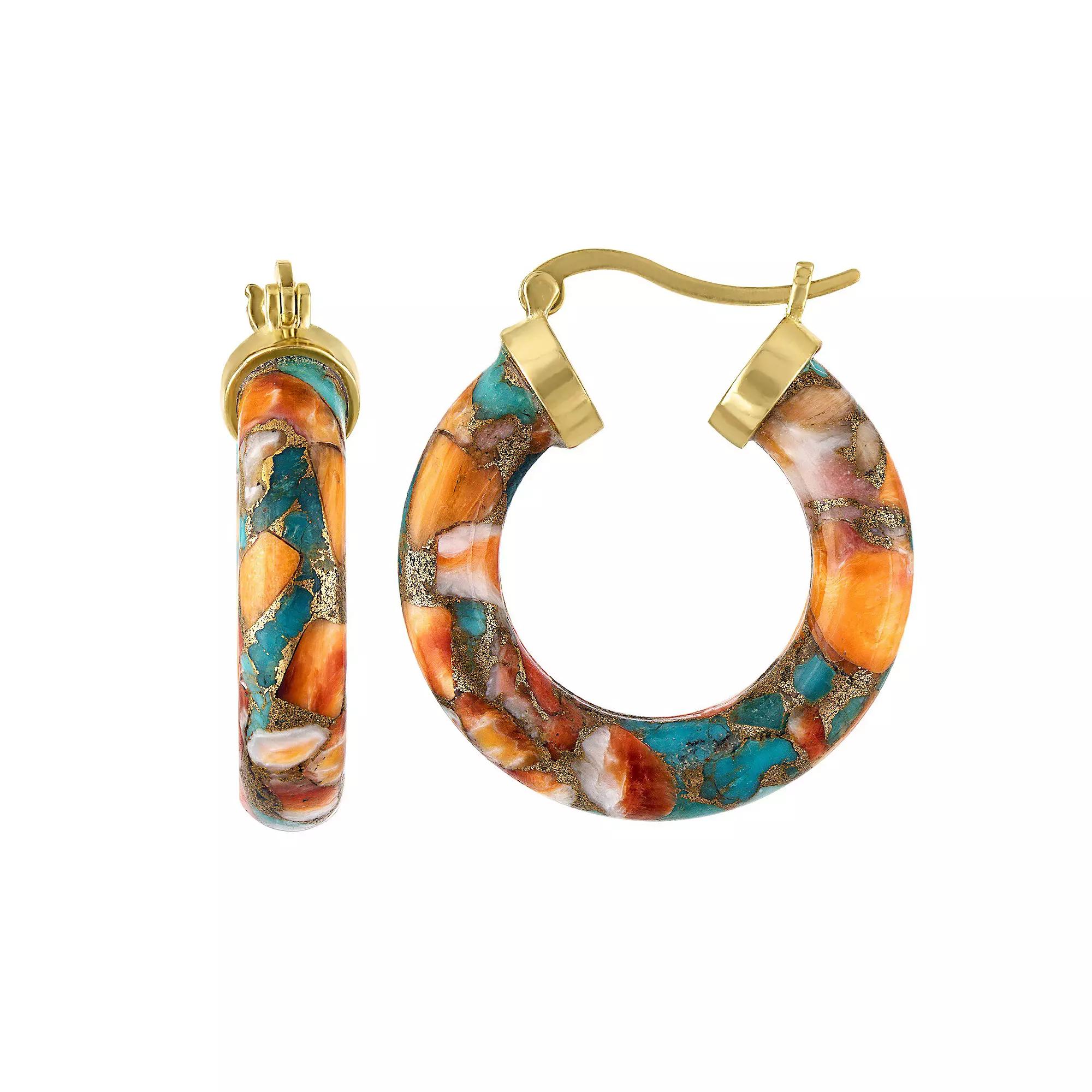 Designs by Gioelli Gold Over Sterling Silver Turquoise Hoop Earrings, Womens, Oyster Turquoise Product Image