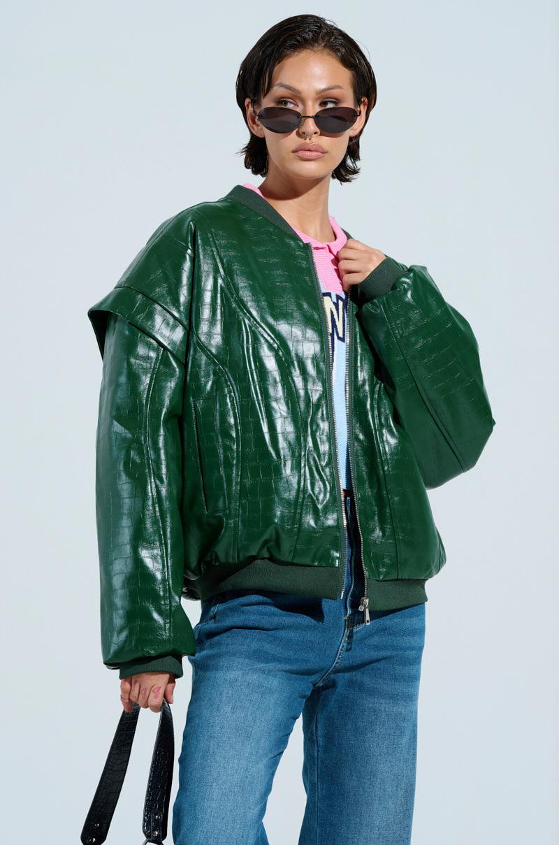 YOKON EMBOSSED FAUX LEATHER BOMBER Product Image
