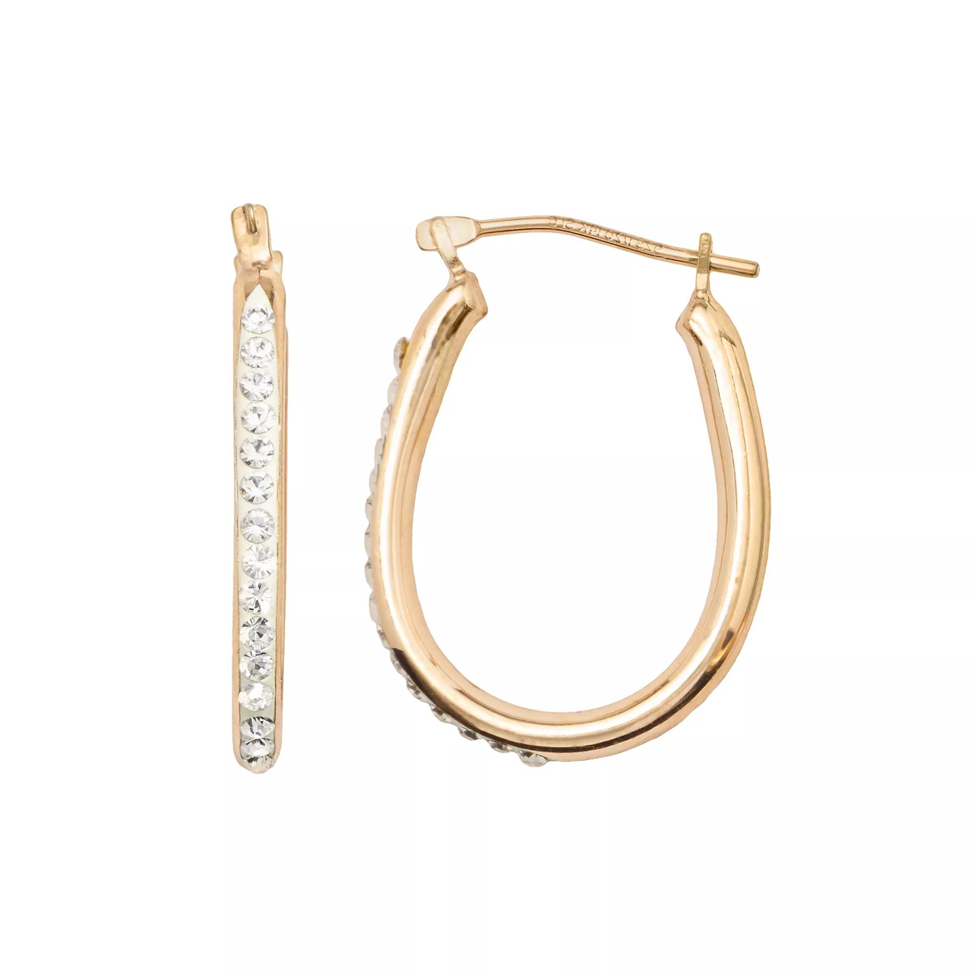 14k Gold-Bonded Sterling Silver Crystal U-Hoop Earrings, Women's, 14kt Rose Gold Product Image