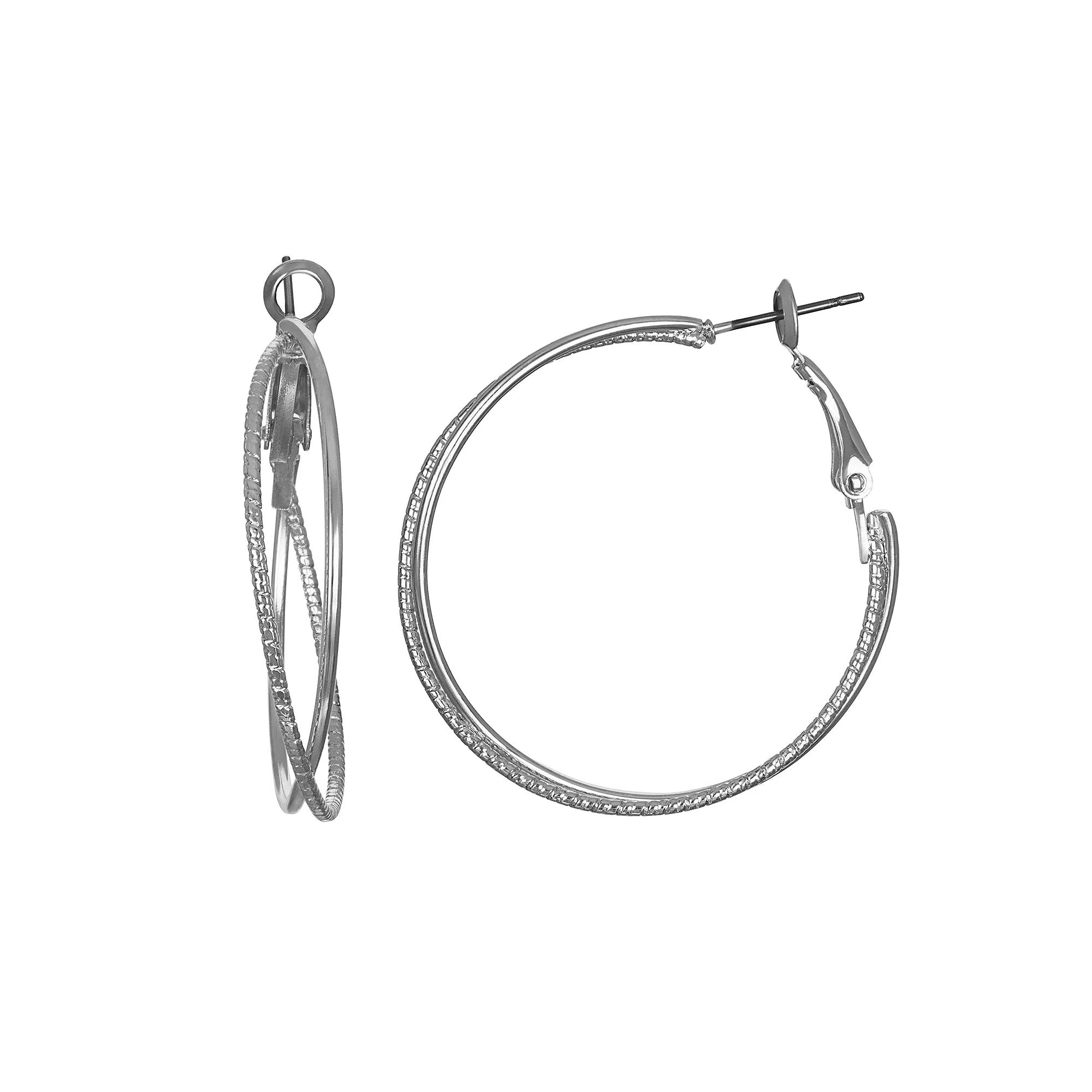 LC Lauren Conrad Criss-Cross Hoop Earrings, Women's, Silver Tone Product Image