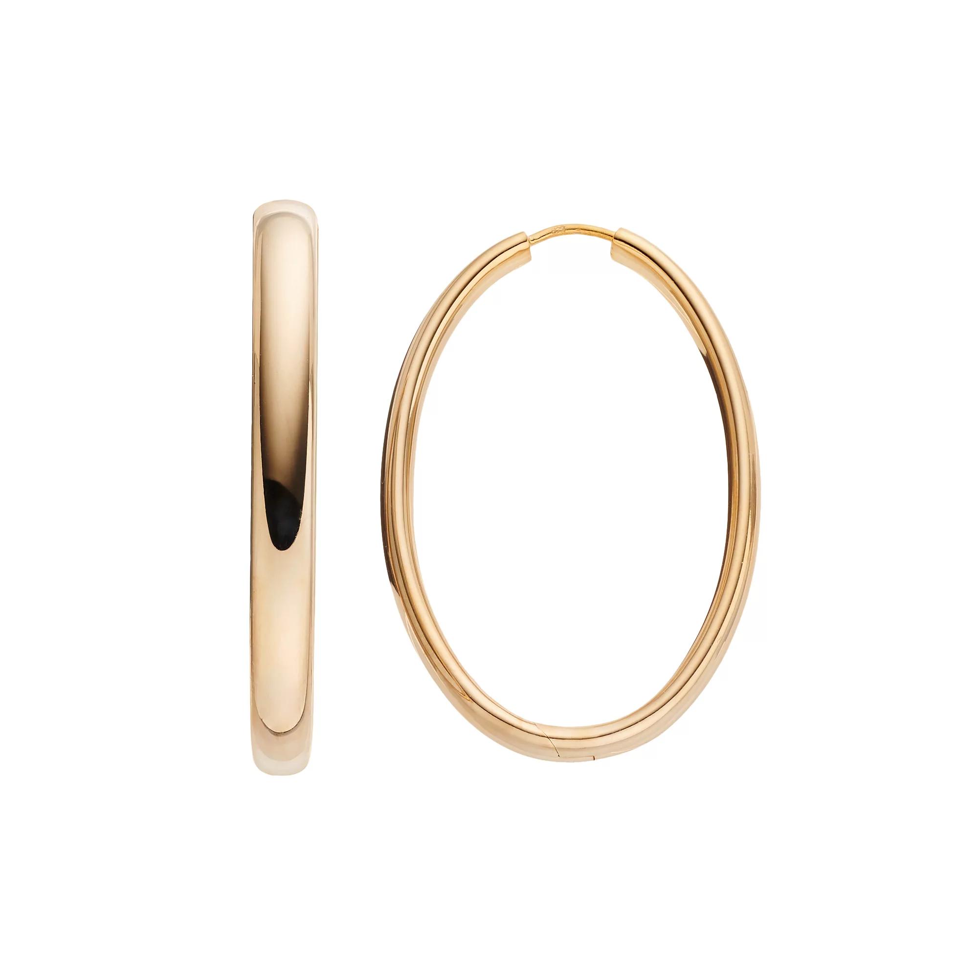 Sterling Silver Oval Hoop Earrings, Women's, White Over Silver Product Image