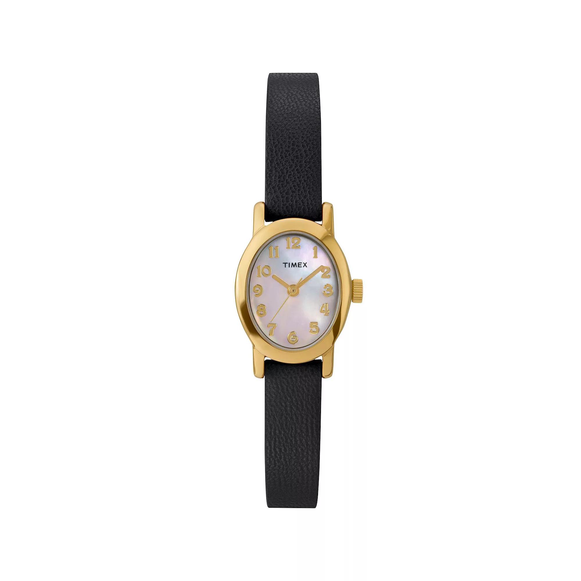 Timex® Cavatina Women's Leather Strap Watch - TW2W82600JT, Size: 18MM, Black Product Image