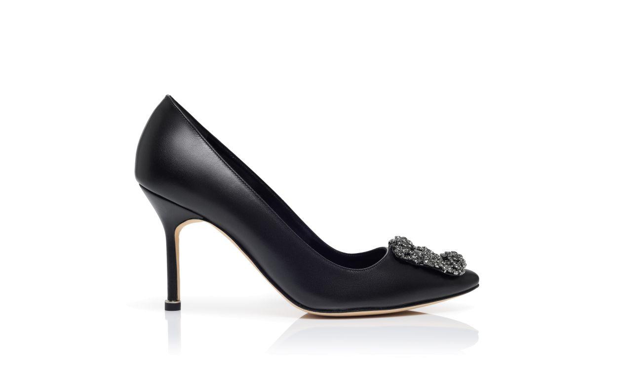 HANGISI 90 Black Leather Jewel Buckle Pumps Product Image