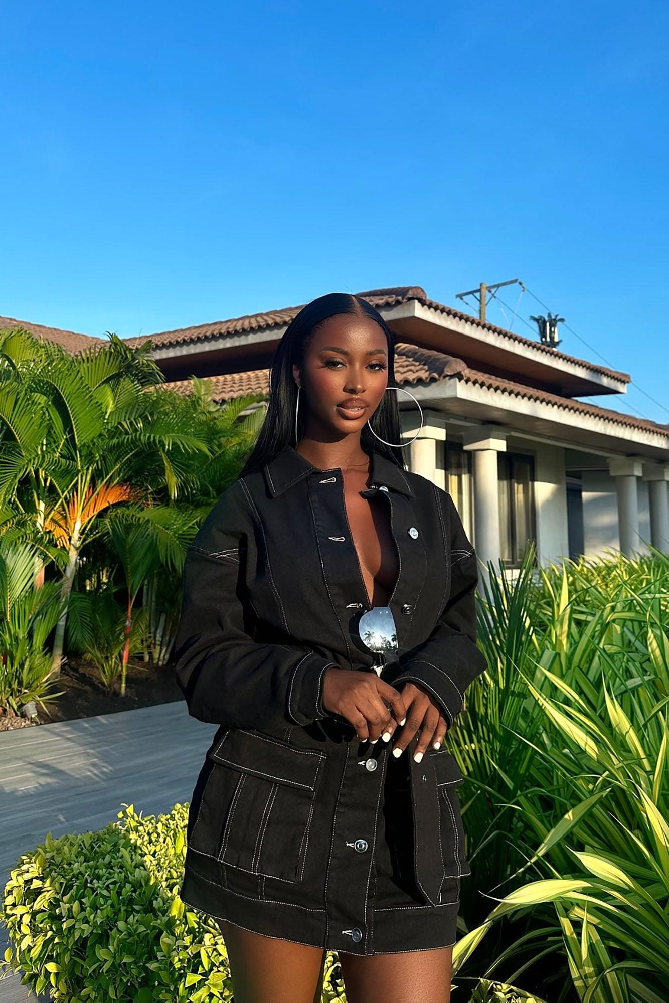 Stephanie Denim Mini Dress - Black Product Image