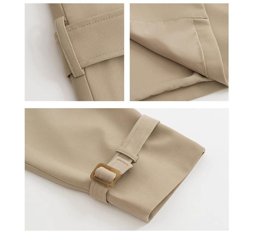 Lapel Collar Plain Double Breasted Trench Coat Product Image