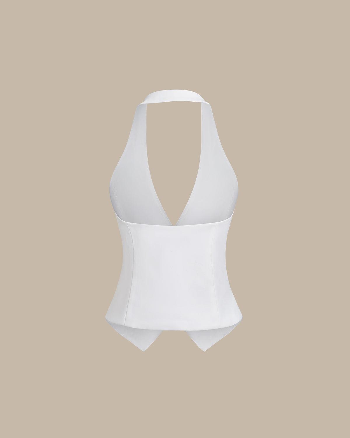 White Halter Button Vest Product Image