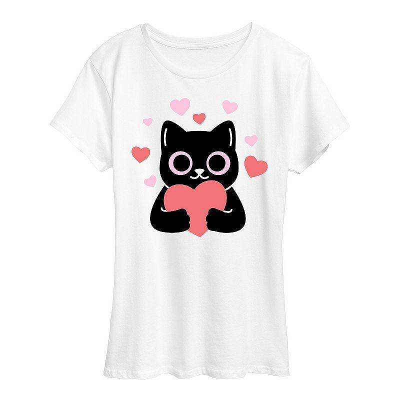 Women's Cat With Hearts Graphic Tee,  Product Image