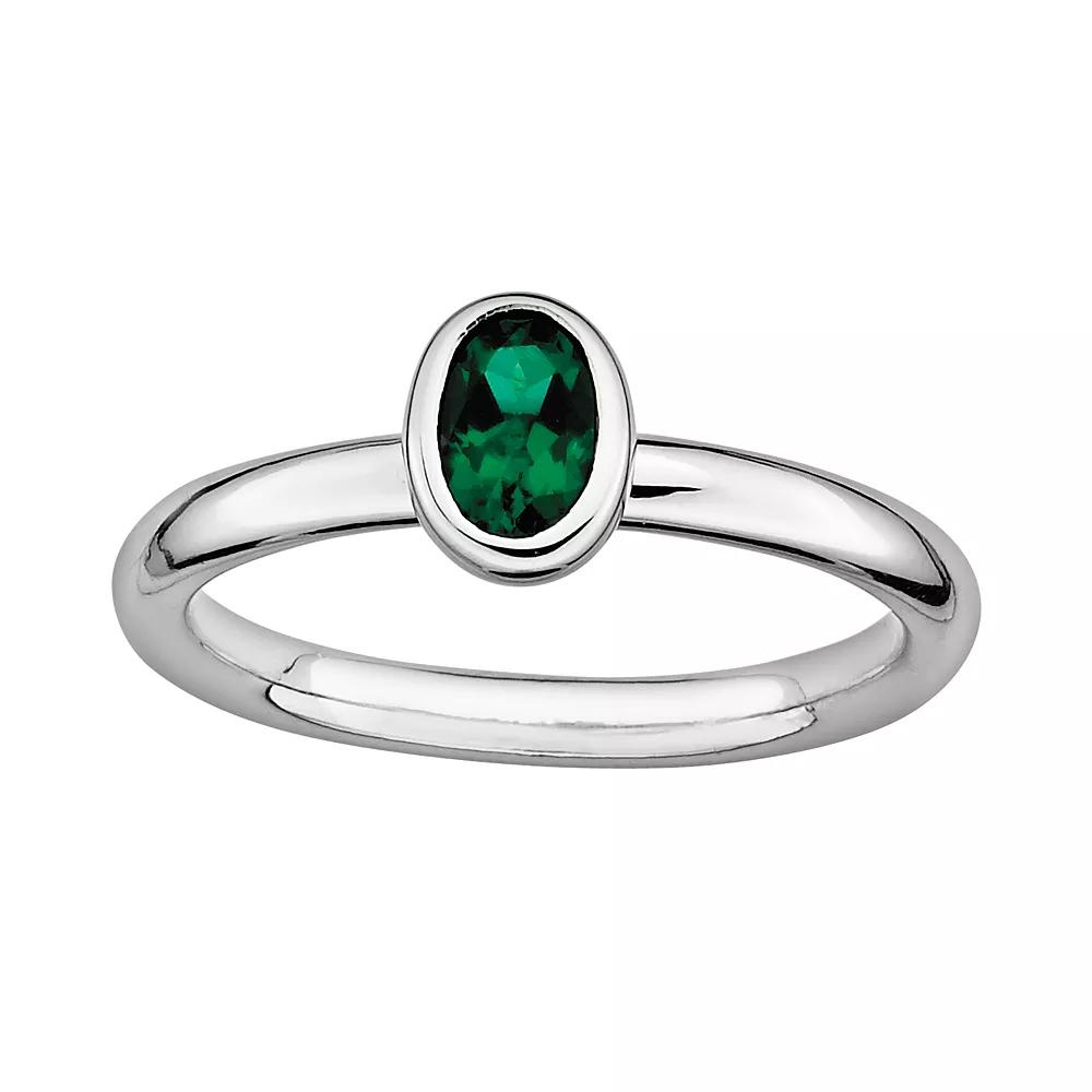 Stacks & Stones Sterling Silver Lab-Created Emerald Stack Ring, Women's, Size: 9 Product Image