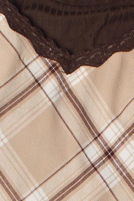 Lace Trim Plaid Midi Dress With Tee Product Image