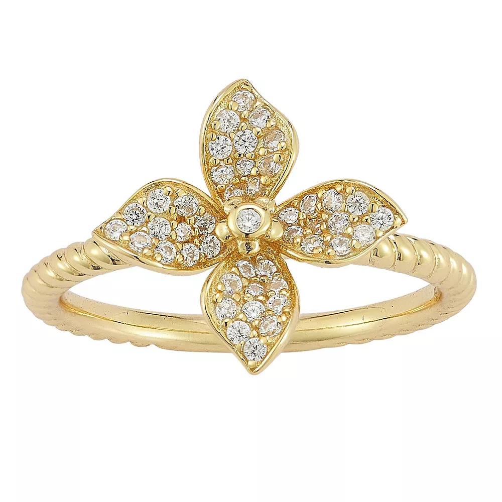 Sunkissed Sterling 14k Gold Over Silver Cubic Zirconia Clover Ring, Women's, Size: 9, Gold Tone Product Image