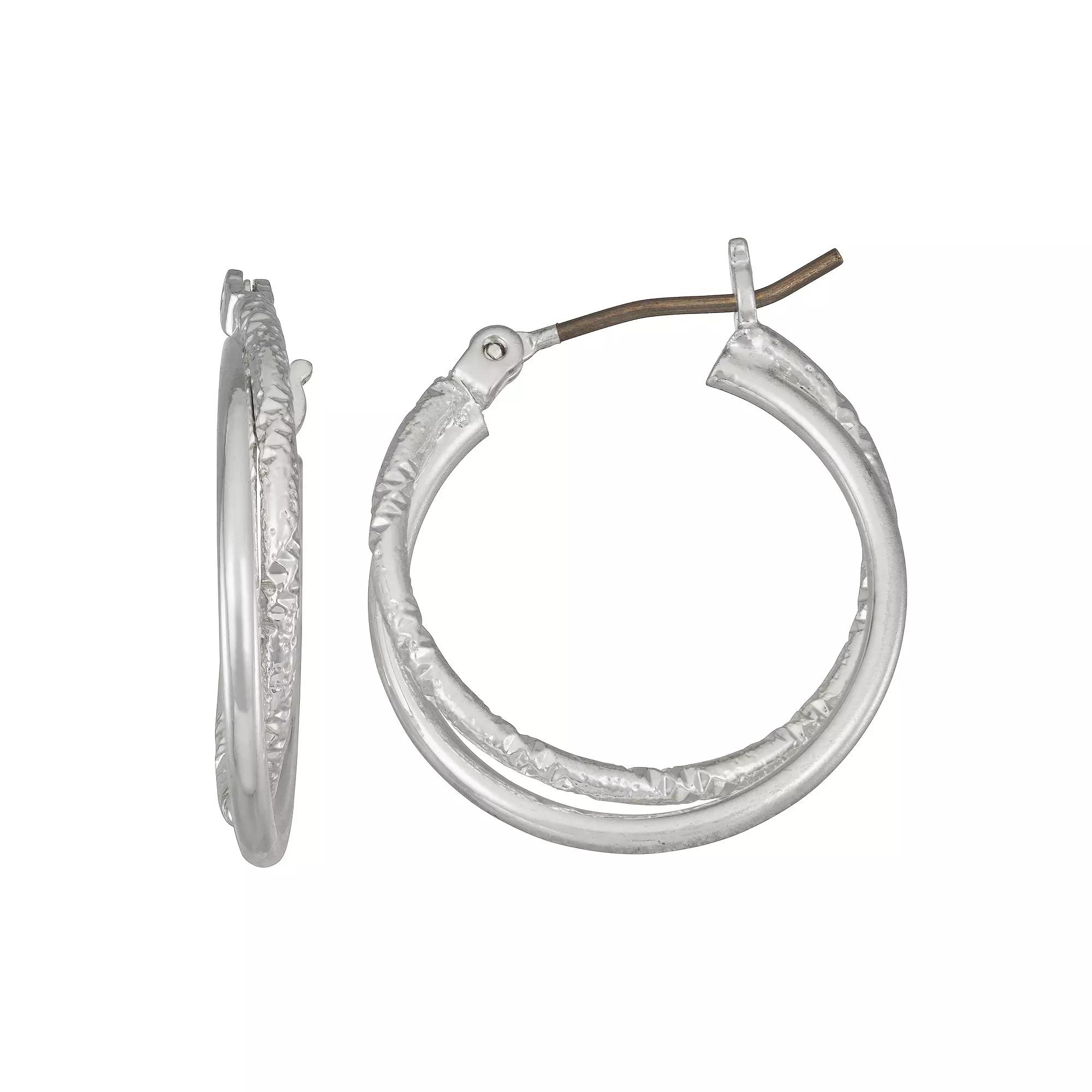 Napier Silver Tone Blast Twist Hoop Earrings, Womens Product Image