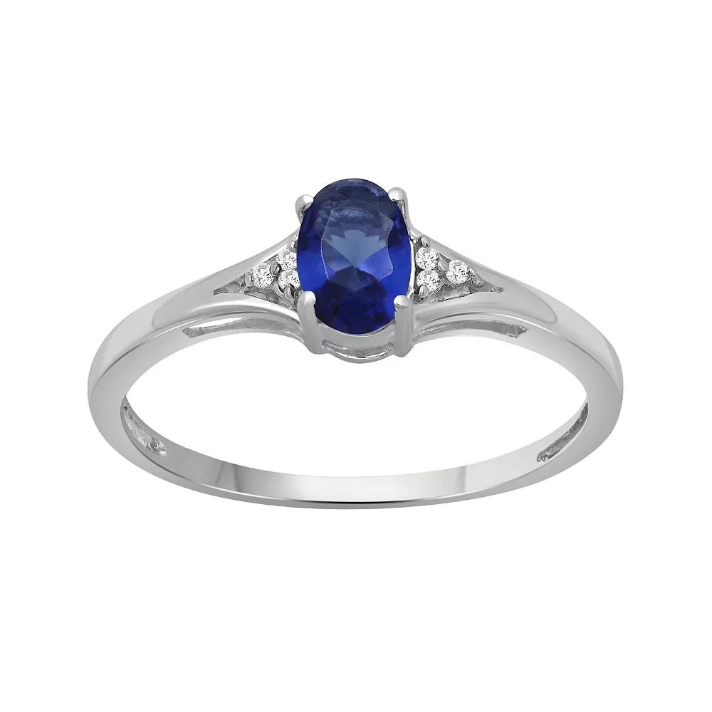 Jewelexcess Sterling Silver Lab-Created Sapphire & Diamond Accent Ring, Women's, Size: 6 Product Image