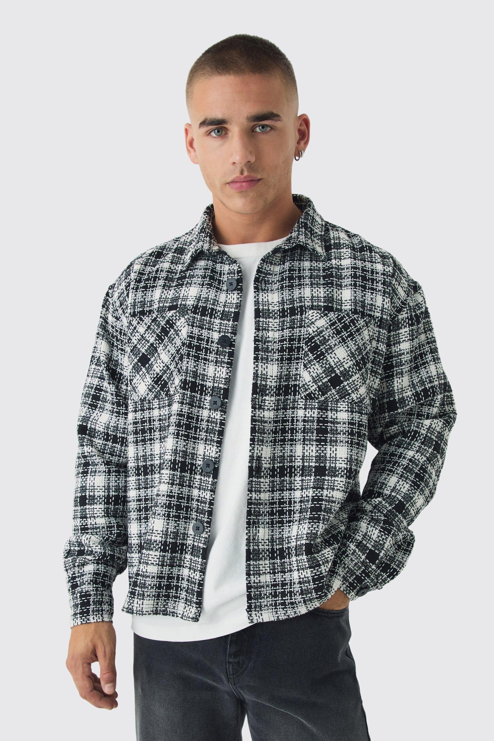 Oversized Boucle Flannel Shirt Jacket | boohooMAN USA Product Image