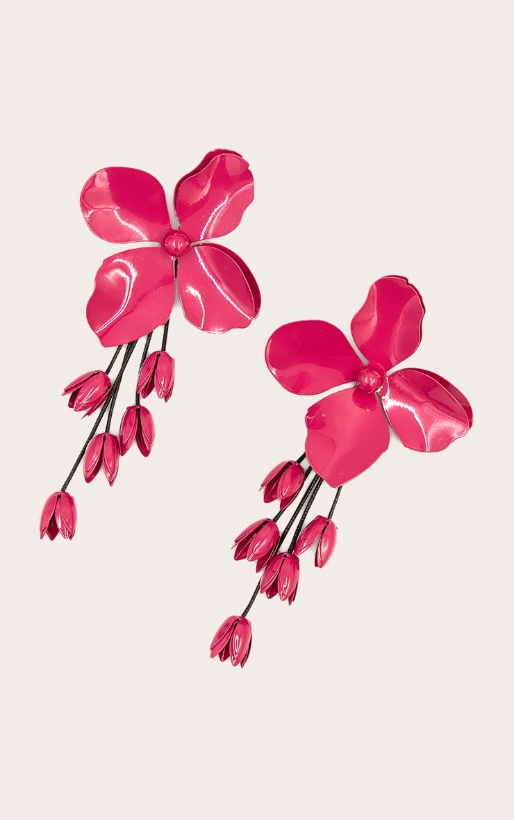 Fuchsia Statement Flower Earrings With Drape Detail Product Image