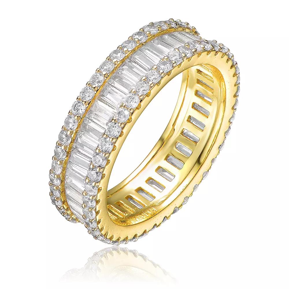 Gold Tone Baguette Cubic Zirconia Wide Band Ring, Womens Product Image