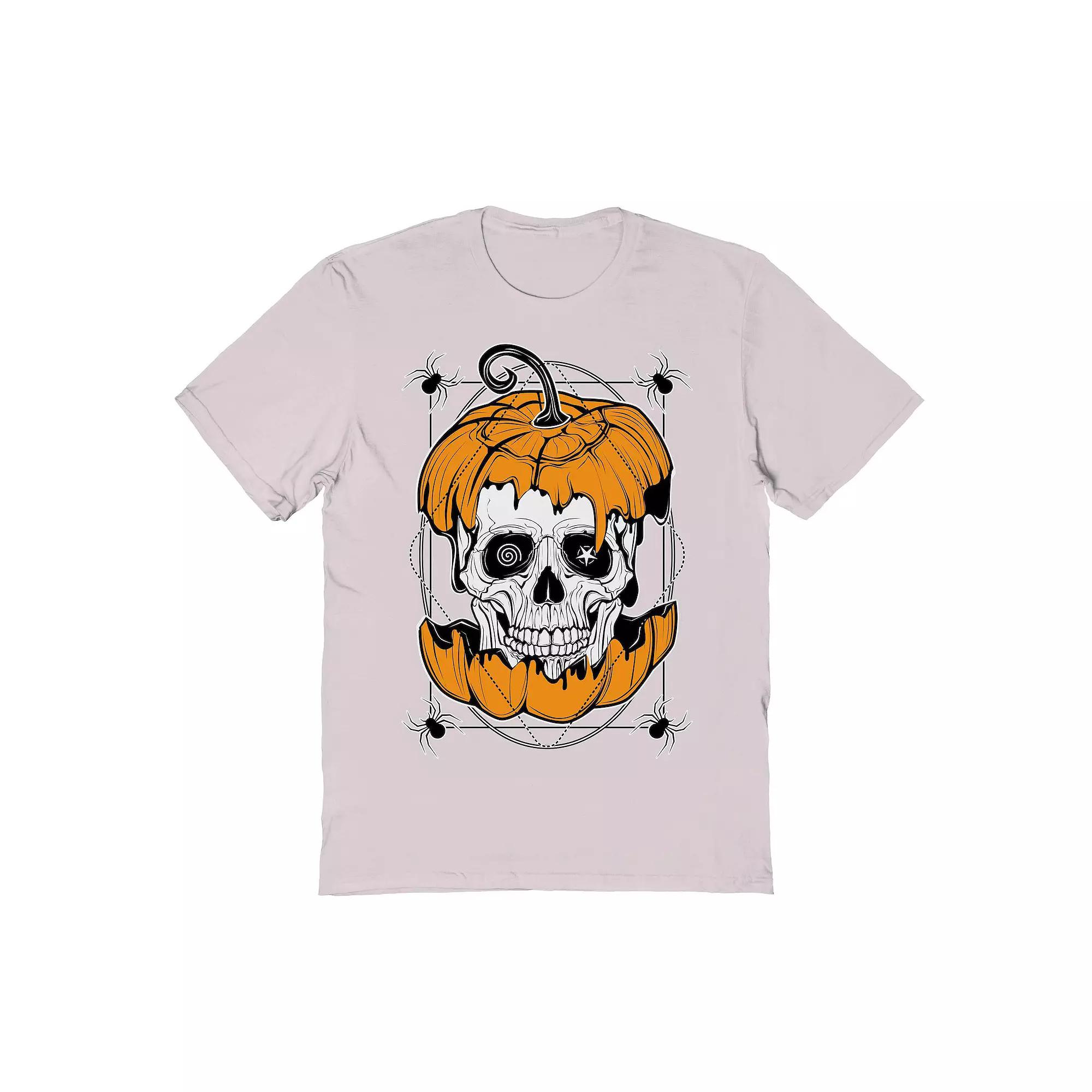 Men's Skull-Pumpkin-Halloween Halloween Graphic Tee, Size: Small, Ice Gray Product Image