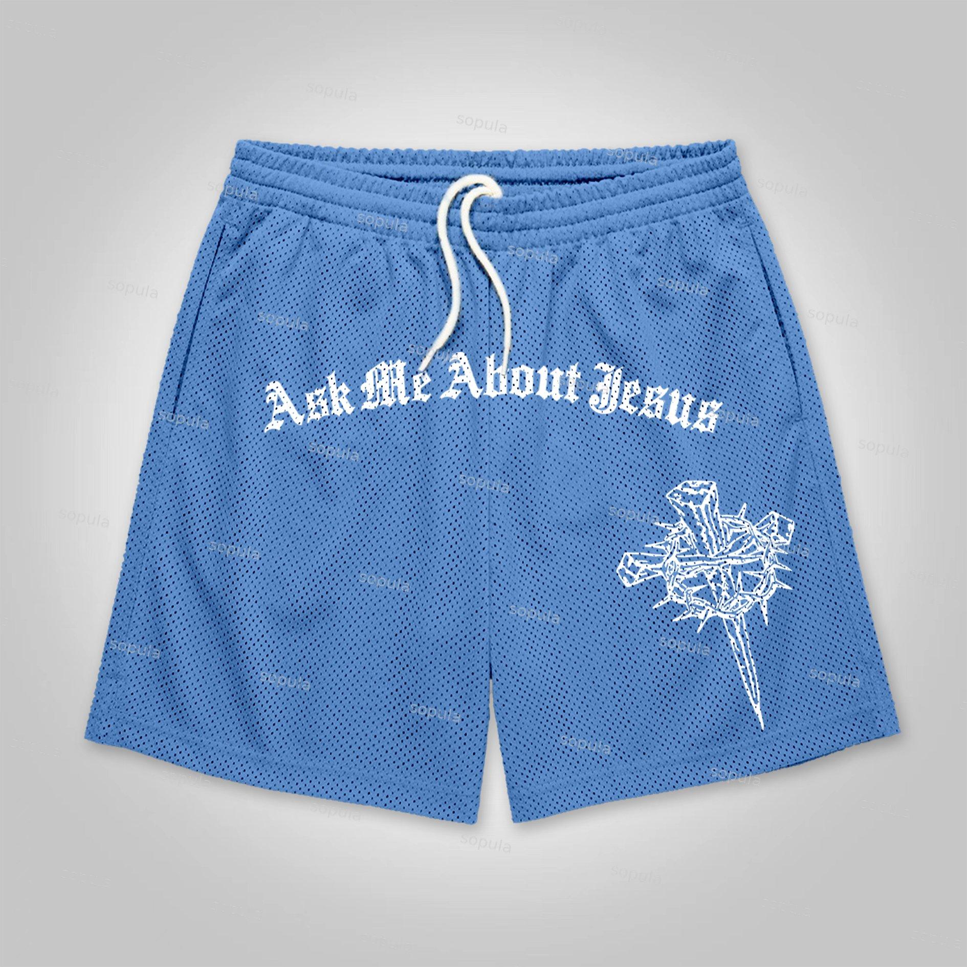 Sopula Ask Me About Jesus Graphic Mesh Shorts Product Image