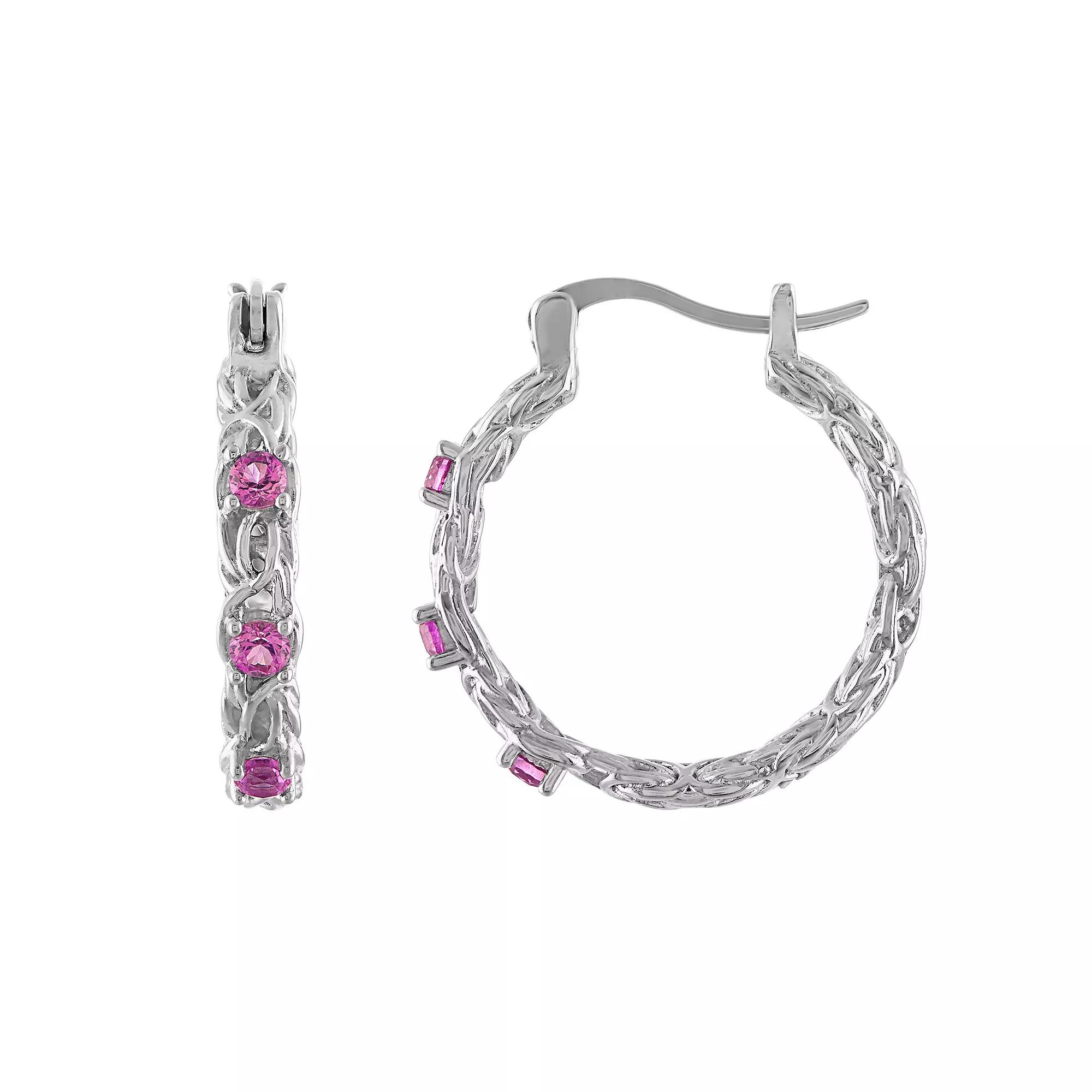 Designs by Gioelli Sterling Silver Gemstone Byzantine Hoop Earrings, Women's, London Blue Topaz Product Image