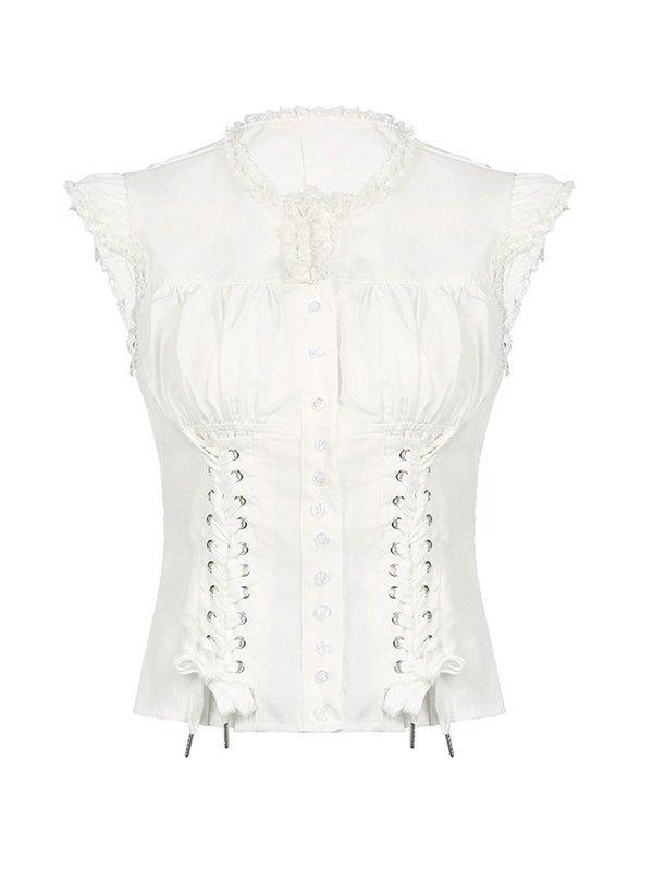 Strap Slim Short Sleeve Blouse Product Image