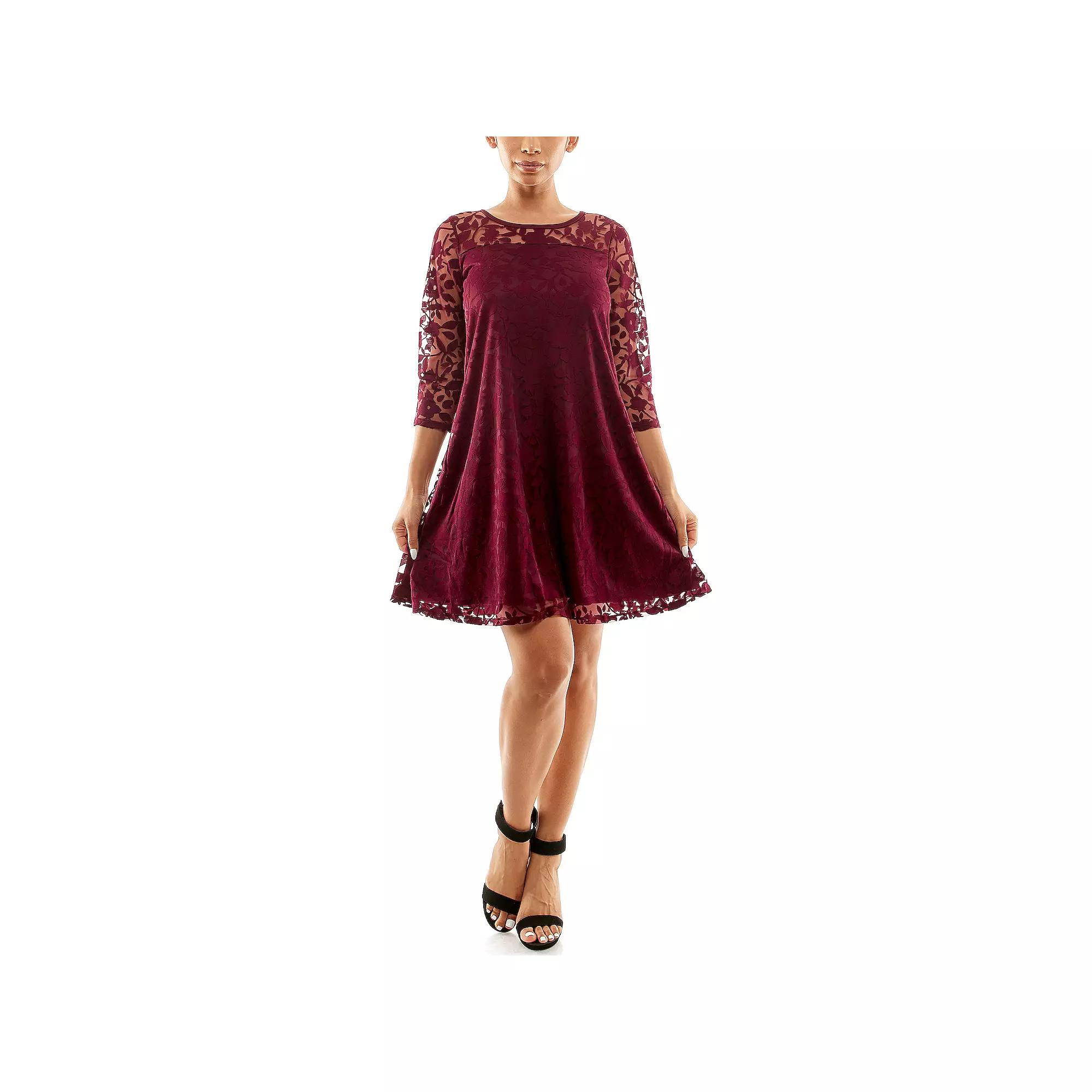 Women's Nina Leonard Burnout Trapeze Dress, Size: Small, Deep Red Product Image