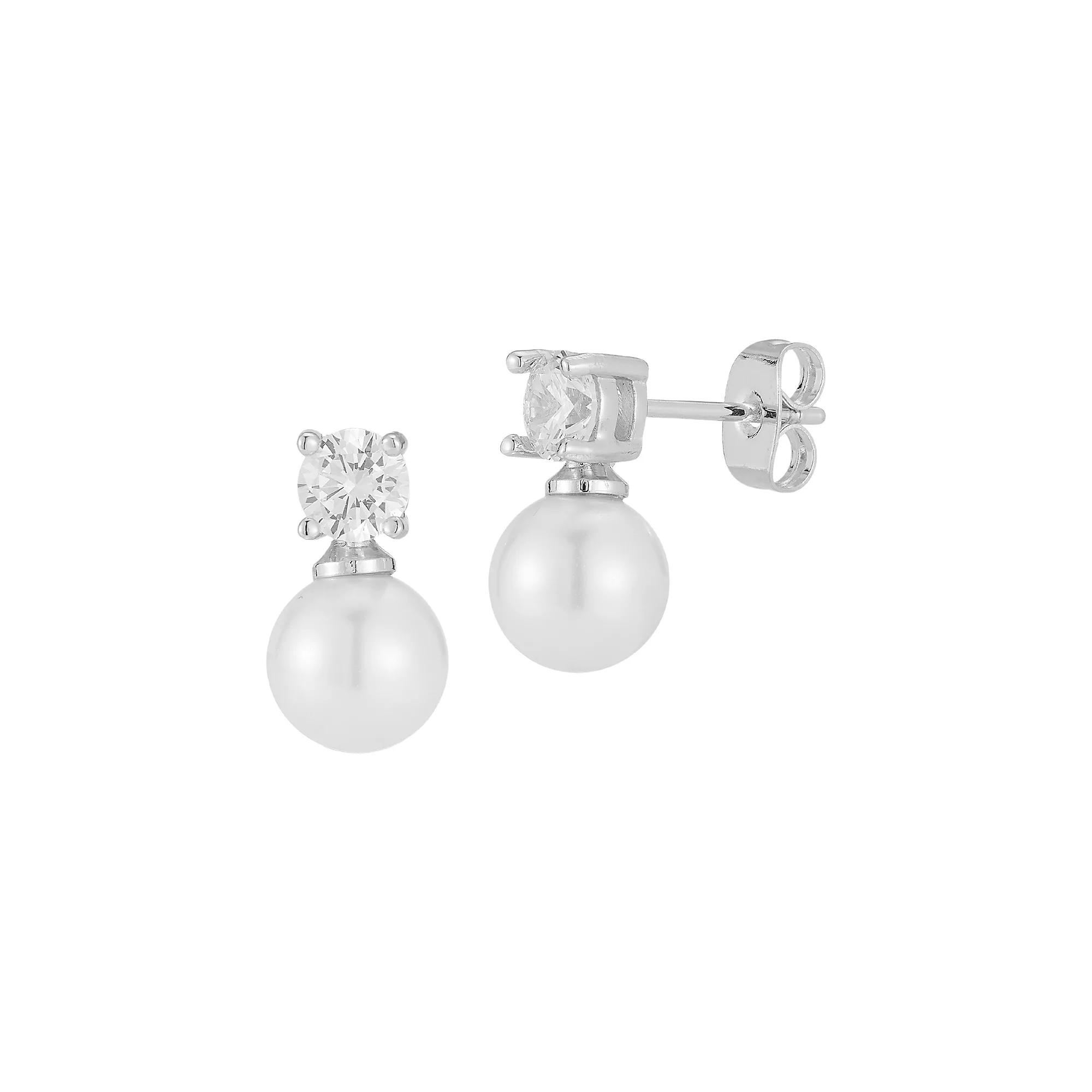 WINX 18k Gold Plated Cubic Zirconia & Freshwater Cultured Pearl Earrings, Women's, Silver Tone Product Image