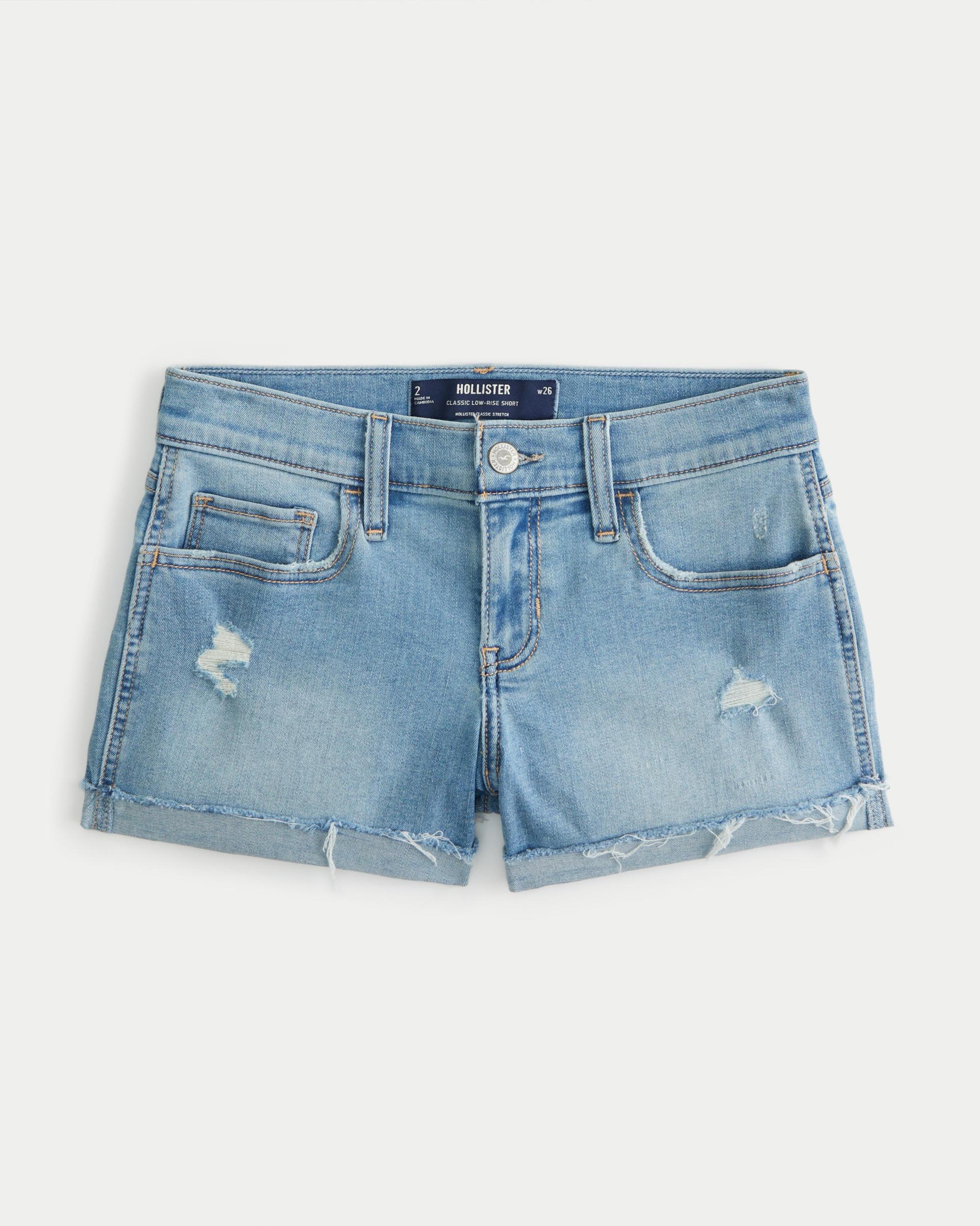 Low-Rise Distressed Light Wash Denim Shorts Product Image