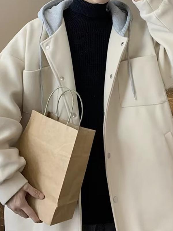 Men's Patchwork Wool Blend Hooded Jacket Product Image