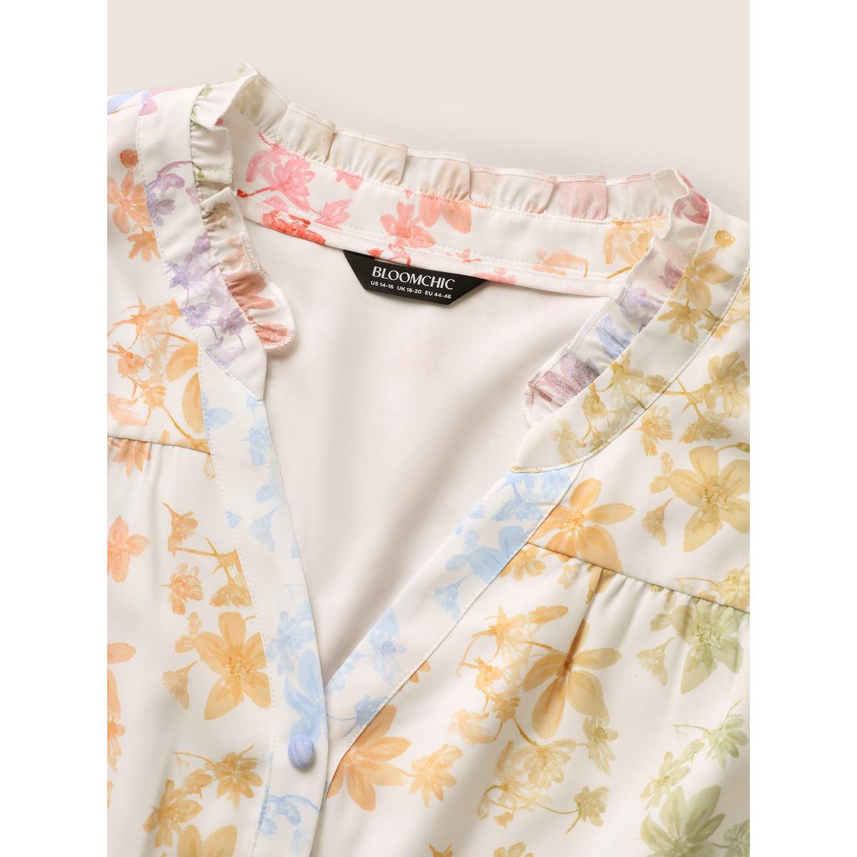 Plus Size Multicolor Ombre Floral Print Notched Collar Blouse Women Elegant Short sleeve Notched collar Everyday Blouses BloomChic 18-20/2X Product Image