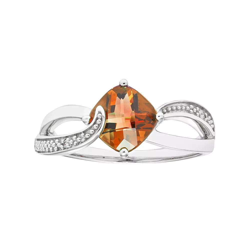 Sterling Silver Citrine & Diamond Accent Cushion Bypass Ring, Women's, Size: 9, Orange Product Image