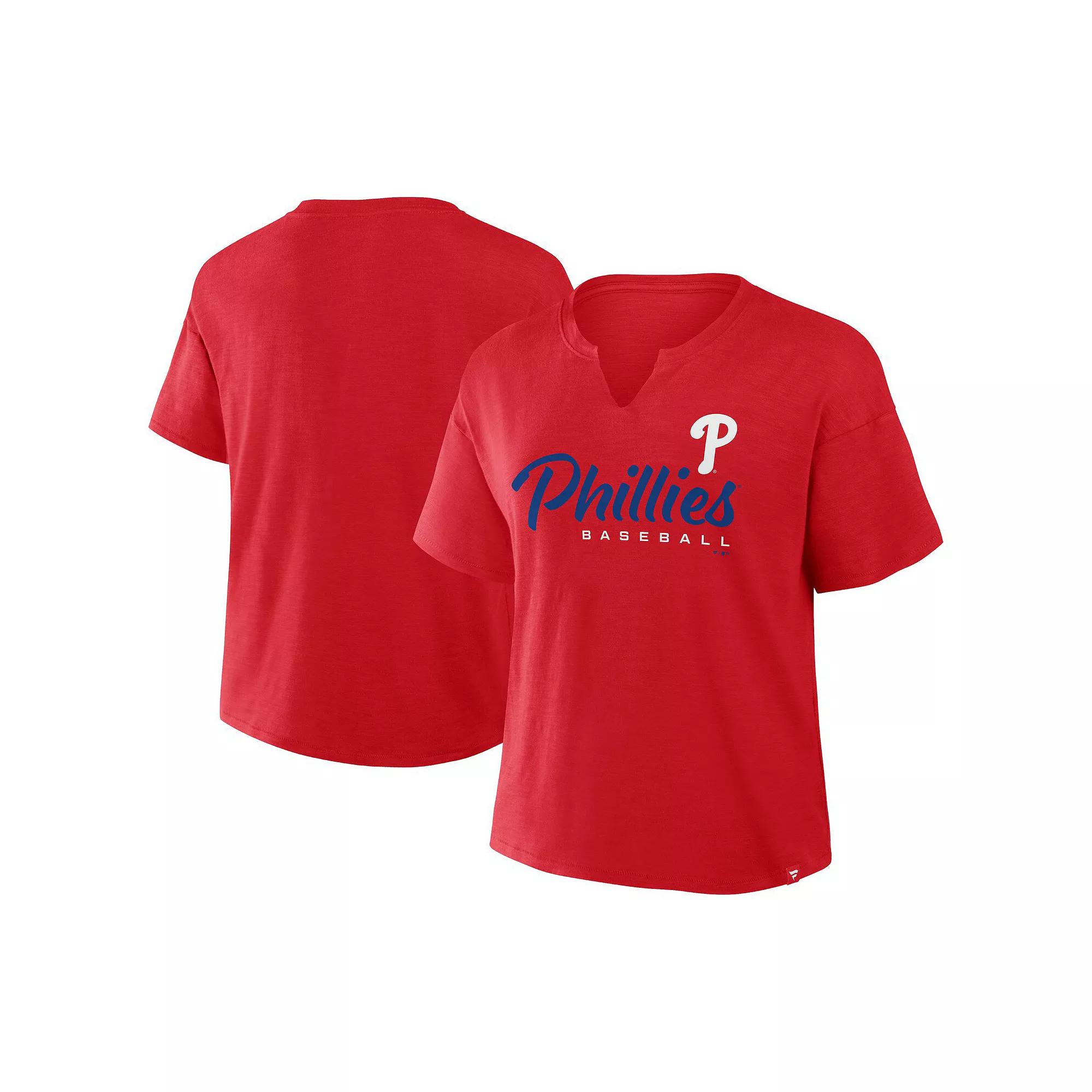 Women's Profile  Red Philadelphia Phillies Plus Size Wordmark Notch Neck T-Shirt, Size: 2XL Product Image