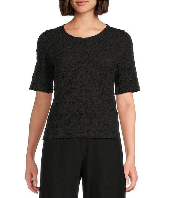 Eileen Fisher Organic Cotton Blend Bubble Jacquard Round Neck Short Sleeve Top Product Image