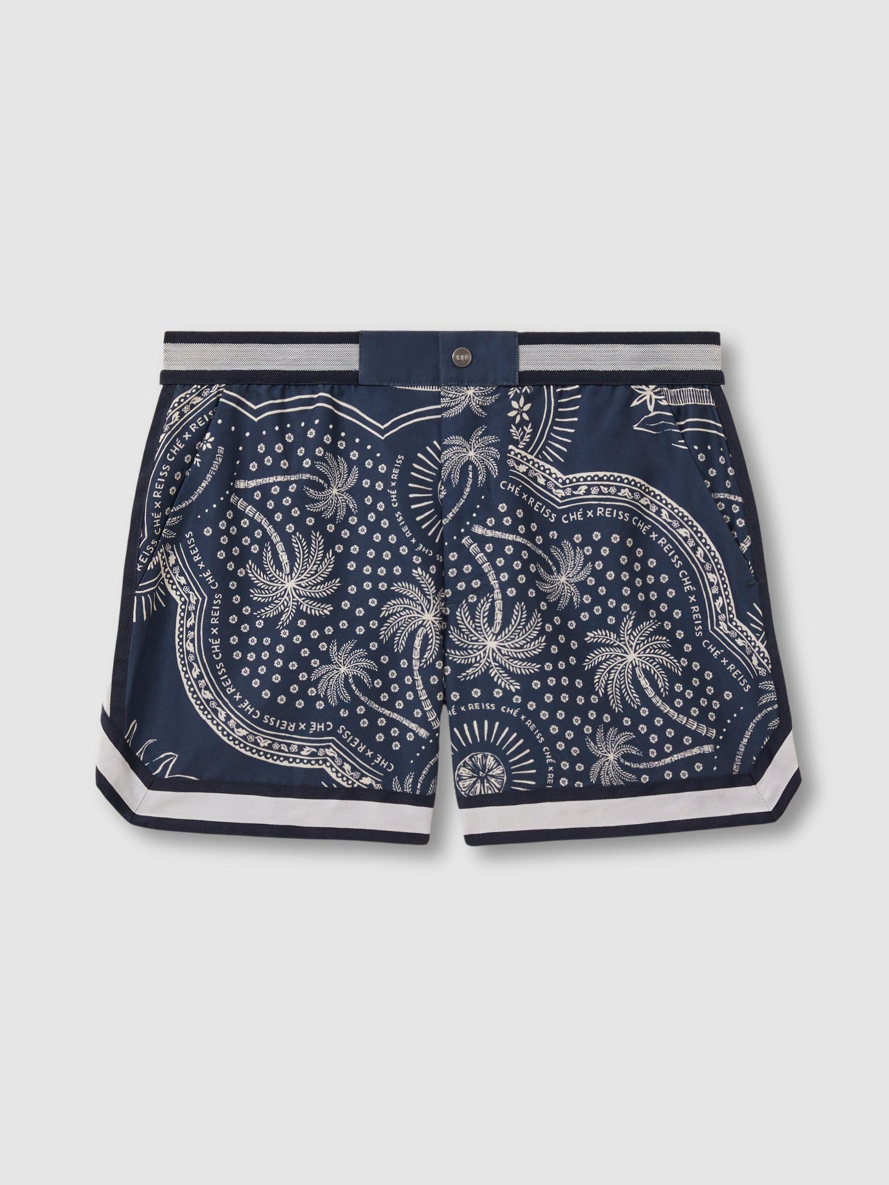 Ché Printed Elasticated Waist Swim Shorts in Navy/White Product Image