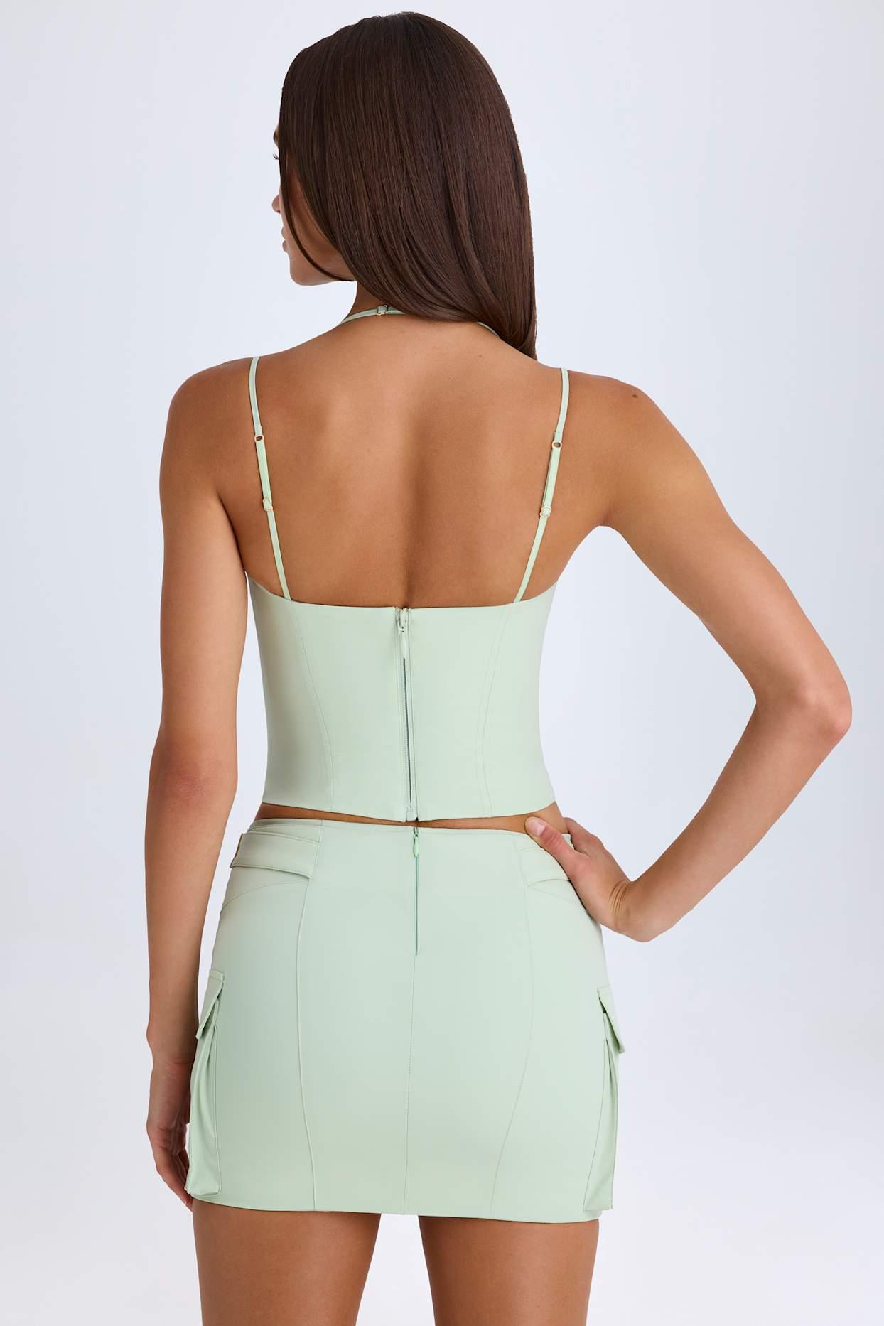 Lace-Up Micro Mini Skirt in Green Product Image