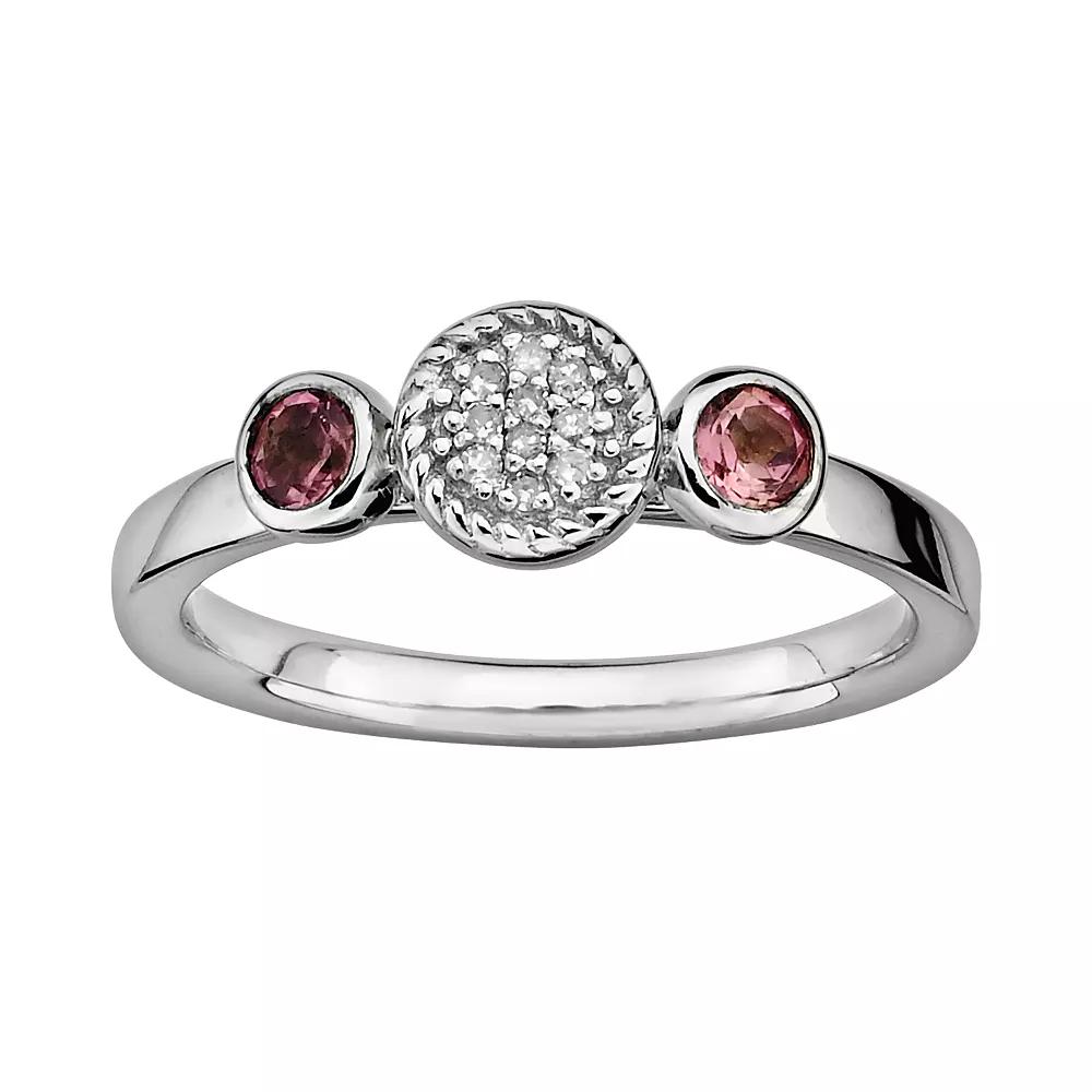 Stacks & Stones Sterling Silver Pink Tourmaline & Diamond Accent Stack Ring, Women's, Size: 6 Product Image