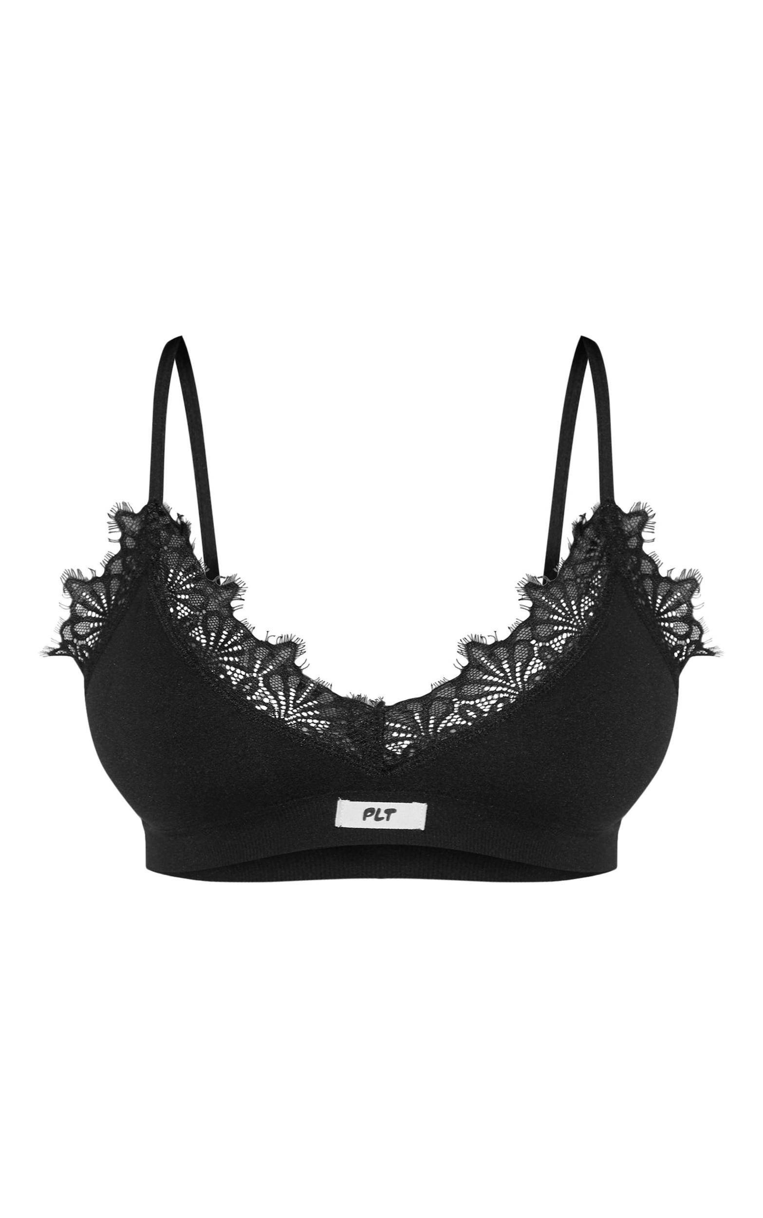 PRETTYLITTLETHING Black Badge Lace Trim Bra Product Image